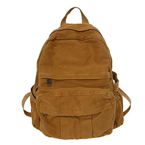 Boho Vintage Canvas Backpack for Women - Lightweight College School Backpack with Adjustable Straps - Hippie Grunge Aesthetic Y2K Fashion (Brown) | Perfect for Campus, Travel & Everyday Use