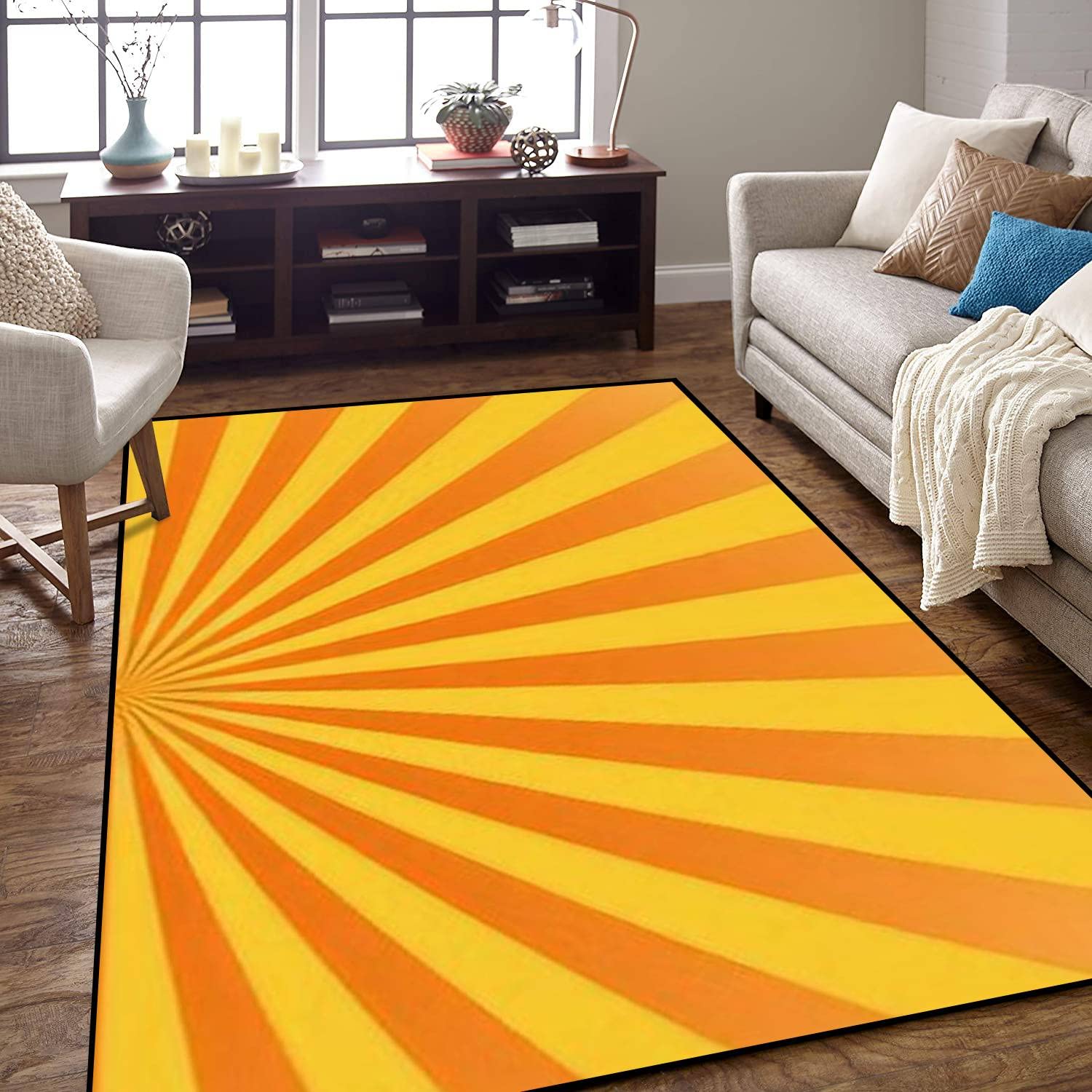 Non-Slip Area Rug - Sunlight Yellow & Orange Indoor/Outdoor Carpet for Living Room, Bedroom, Kids Room - Home Decor Runner, Yoga Mat, Patio Floor Mat - Perfect for Home, Gym & Outdoor Spaces