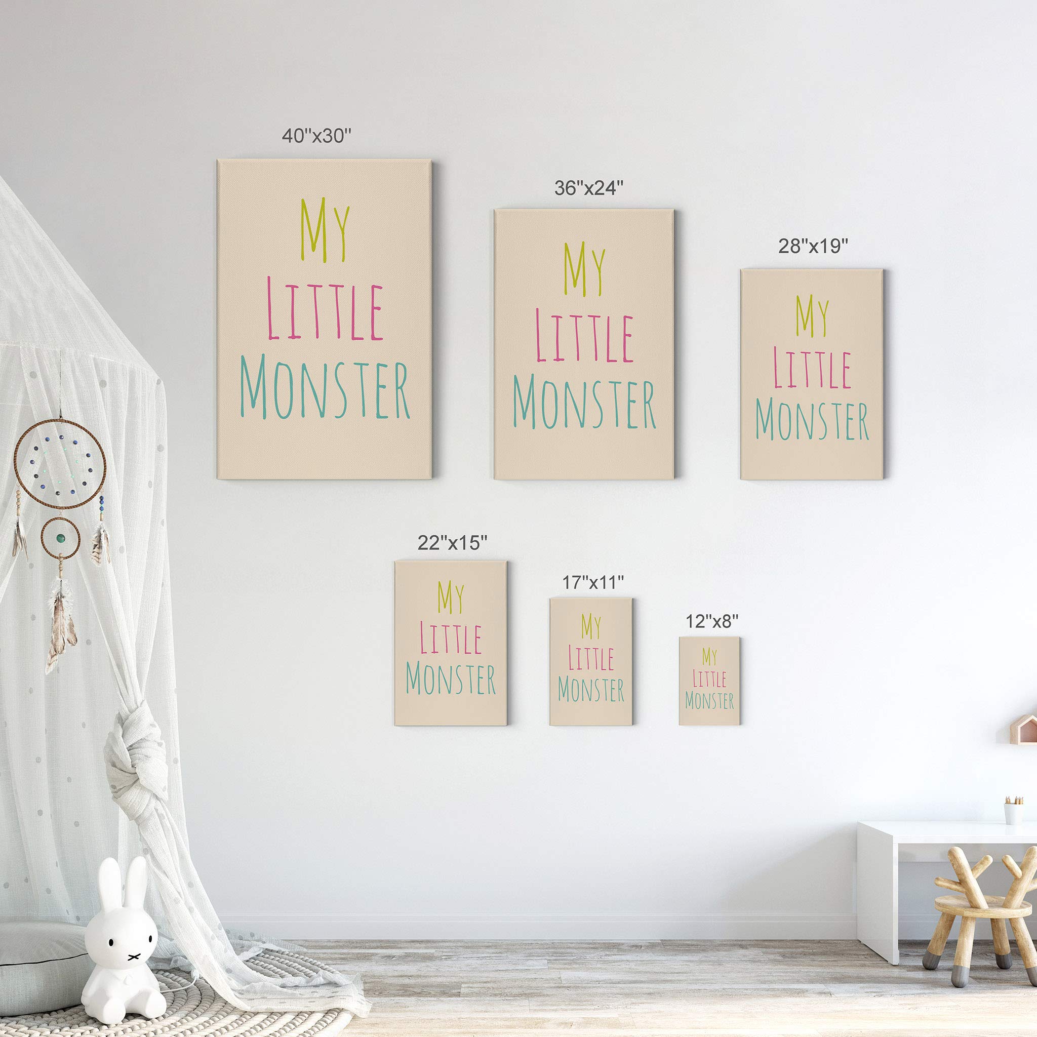 Smile Art Design My Little Monster Lettering Cream Background Canvas Print - Kids Room Decor, Nursery Wall Art, Baby Room Decor - Ready to Hang 28x19 Inches - Made in USA | Perfect for Children's Bedrooms, Playrooms & Gift Ideas