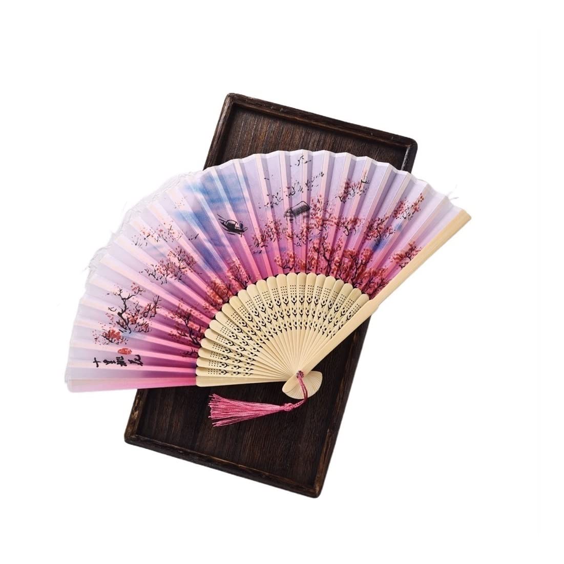 BAIGUAN Vintage Silk Folding Fan - Handmade Chinese Japanese Bamboo Hand Fan for Dance, Wedding, Home Decor, Gift - Elegant Traditional Craft (Color 09) | Perfect for Cultural Events, Costume Accessories & Asian-Themed Decorations