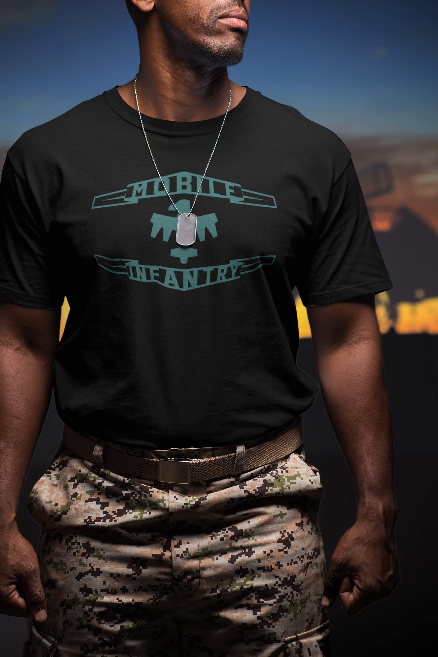 Pop Threads Terran Federation Mobile Infantry Flag Graphic T-Shirt for Men - Sci-Fi Military Inspired Casual Wear for Gaming, Cosplay & Everyday Outfits