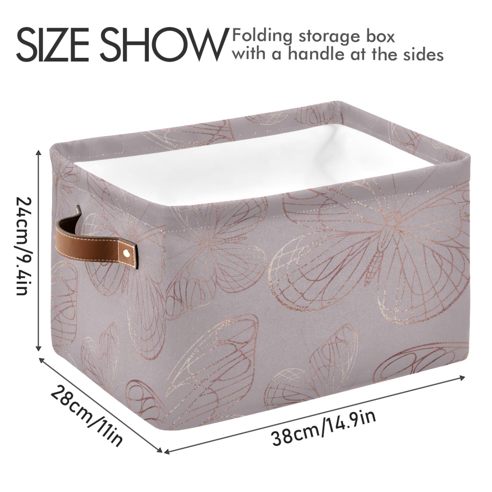 Butterfly Rose Gold Collapsible Storage Basket with PU Handles - Waterproof Nursery & Laundry Organizer (1 Pack) - Perfect for Baby Room, Bathroom & Closet Organization