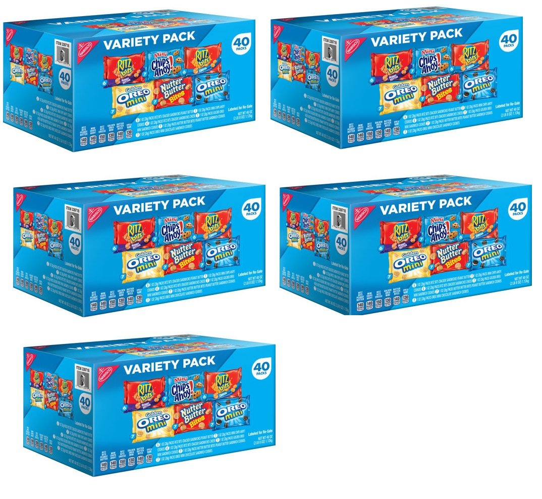 Nabisco Mini Snack Variety Pack - 40 Individually Wrapped Pouches (Pack of 5) | Perfect for Office Snacks, School Lunches & On-the-Go Treats