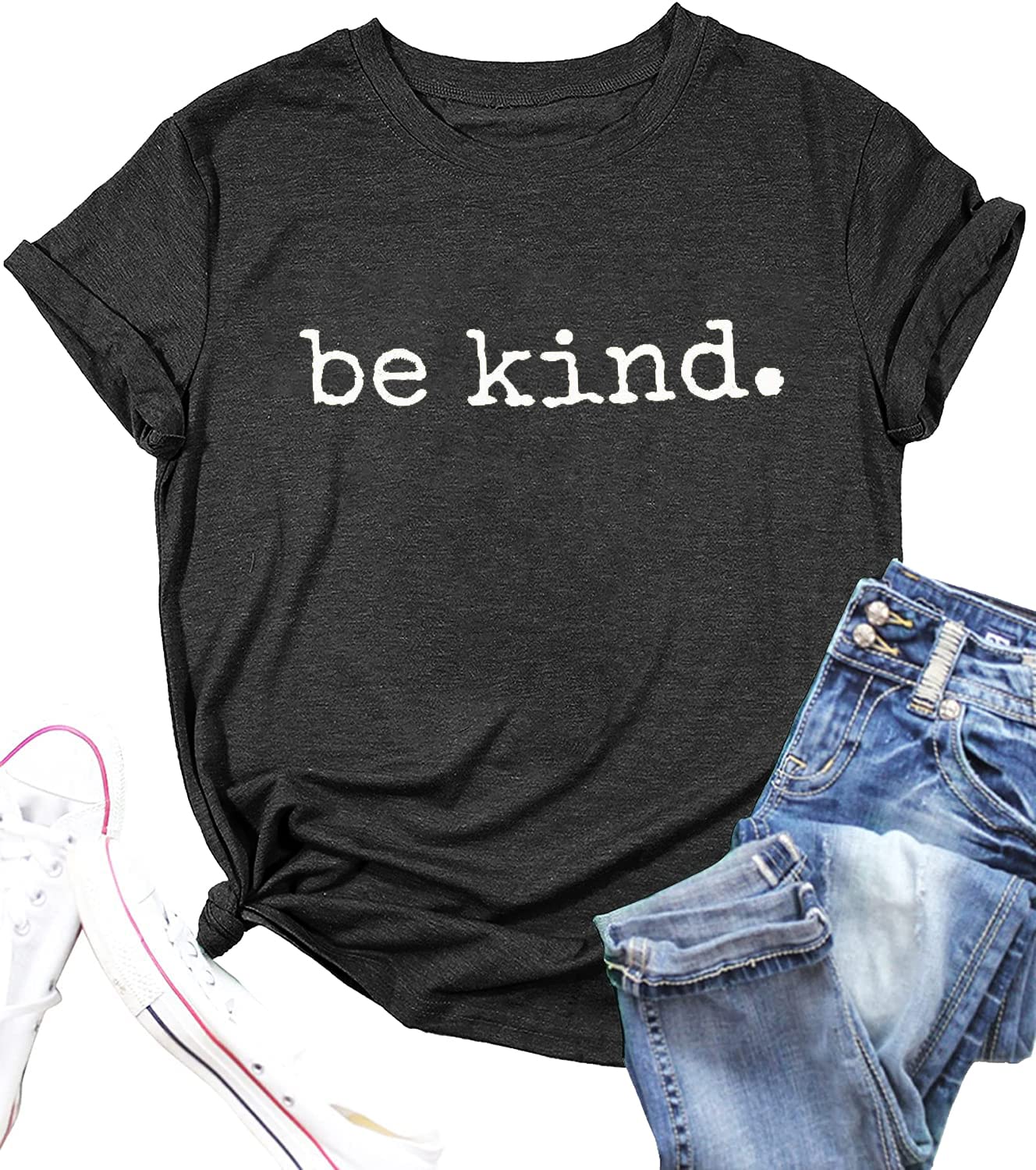 Be Kind T-Shirts for Women - Casual Cute Inspirational Tee Tops with Motivational Sayings | Perfect for Everyday Wear, Workouts & Positive Vibes