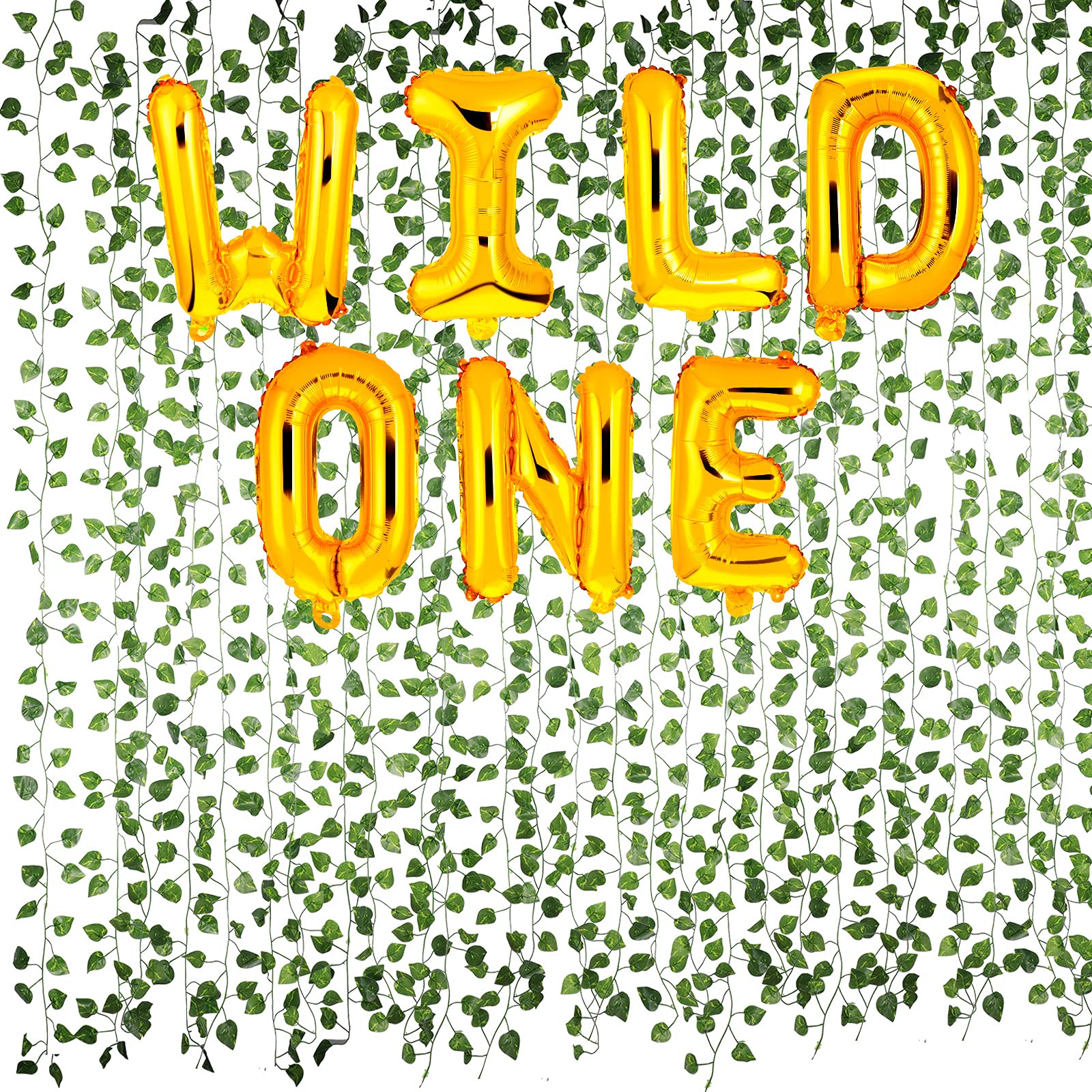 Wild One 16 Inch Happy Birthday Balloons Set with Banner, Decorations & 12-Piece Artificial Ivy Garland for Party Decor - Perfect for Birthday Celebrations, Baby Showers & Home Decor
