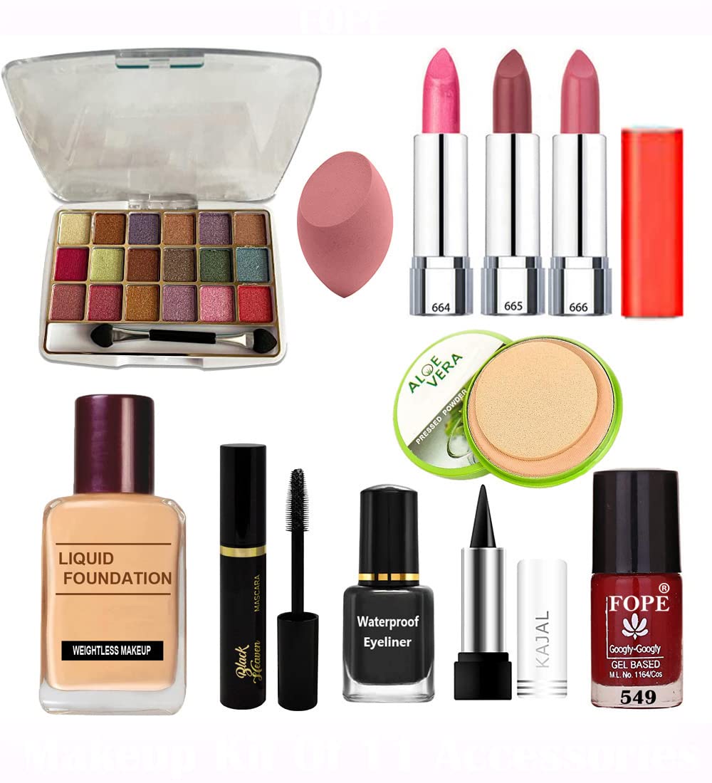 Fope Complete Travel Makeup Kit for Women & Girls - 12 Piece Cosmetic Set with Mirror & Brushes (S19K04A2108) | Perfect for Vacation, Business Trips & On-the-Go Touch Ups