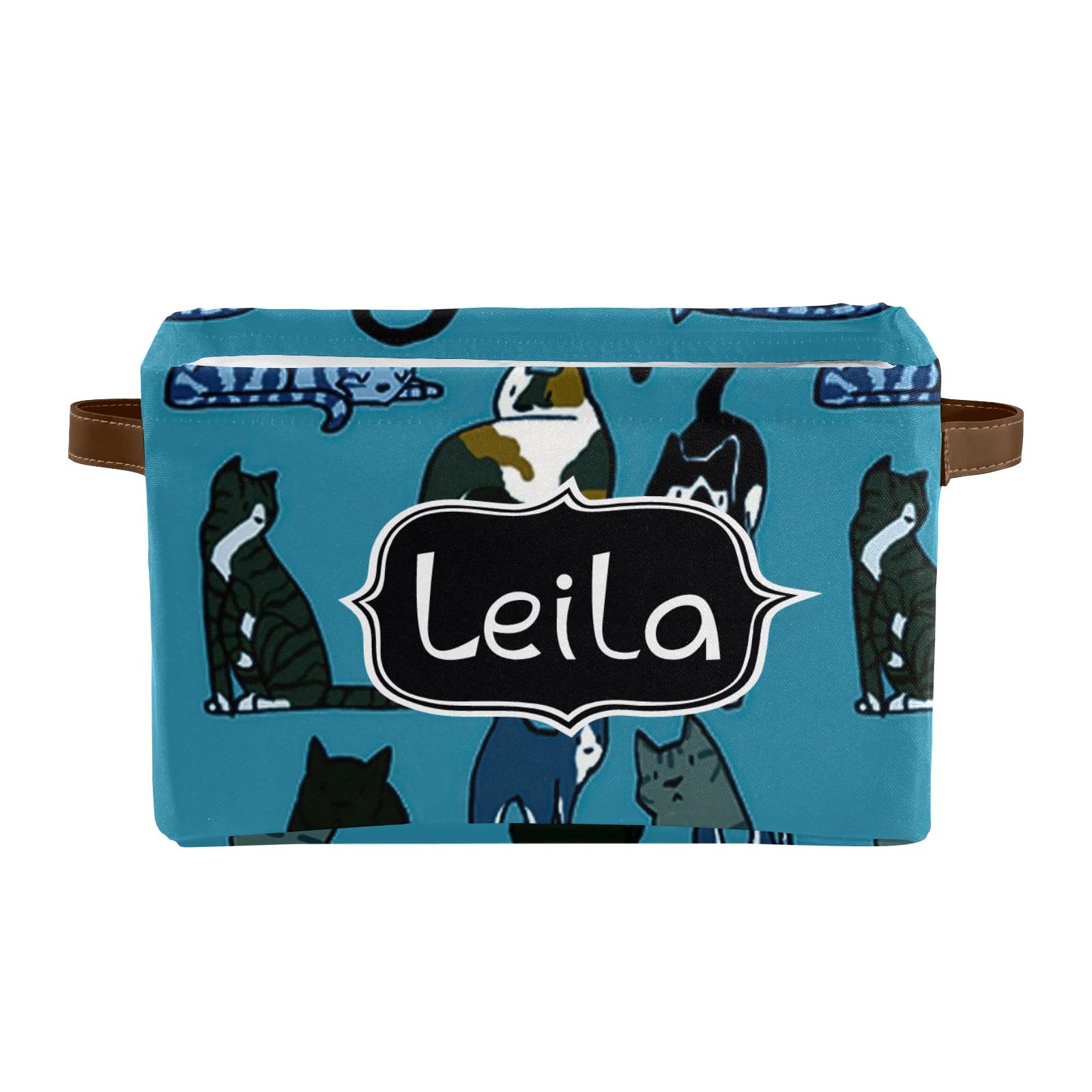 Custom Name Cartoon Cat Storage Baskets with Handles - 4 Pack Pet Toy Organizer for Dogs & Cats - Perfect for Kids' Room, Nursery, and Family Pet Organization