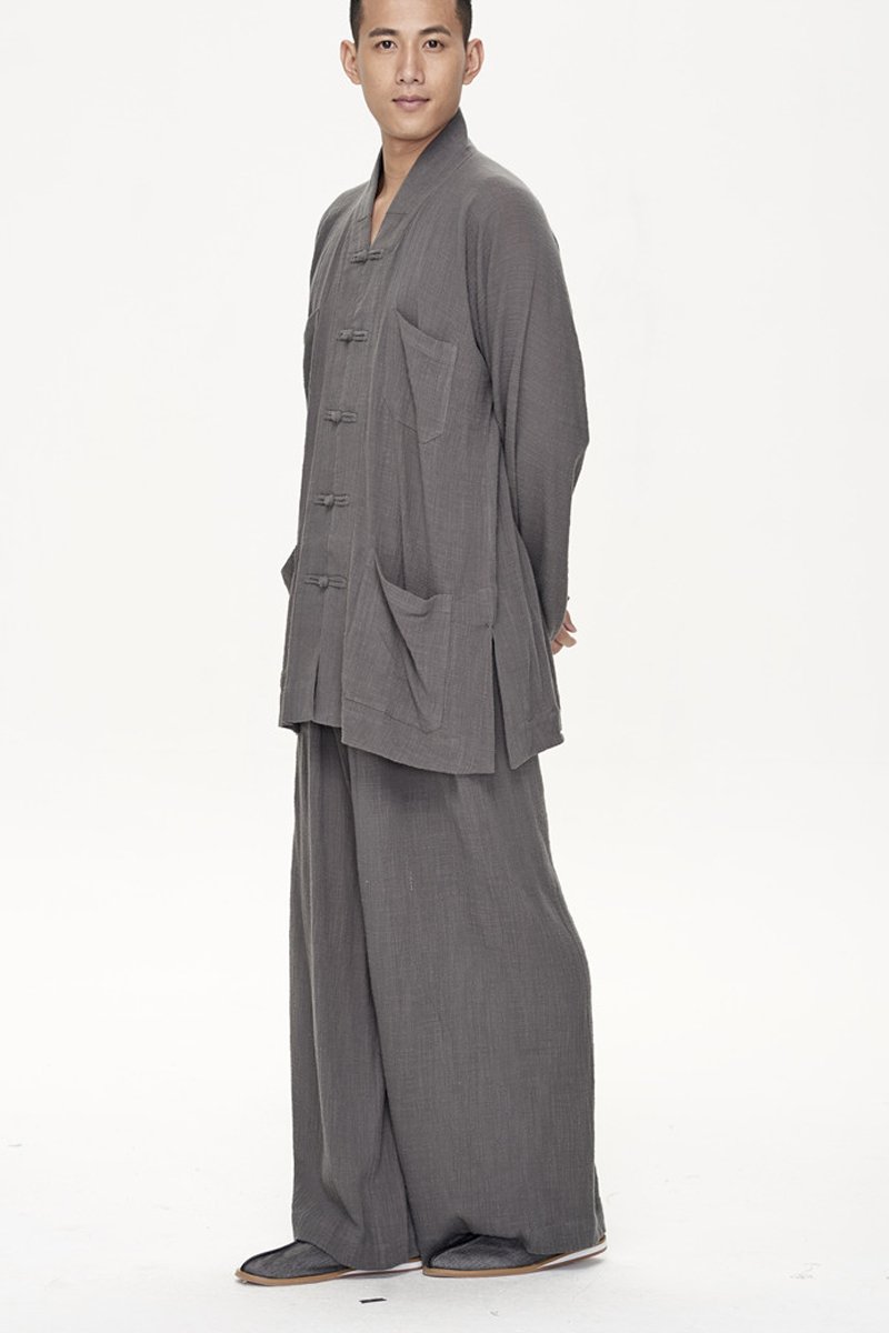 Men's Buddhist Monk Religion Suit - Casual V-Neck Tunic & Pants Set (Sizes M-XXL) for Meditation, Yoga & Spiritual Practice