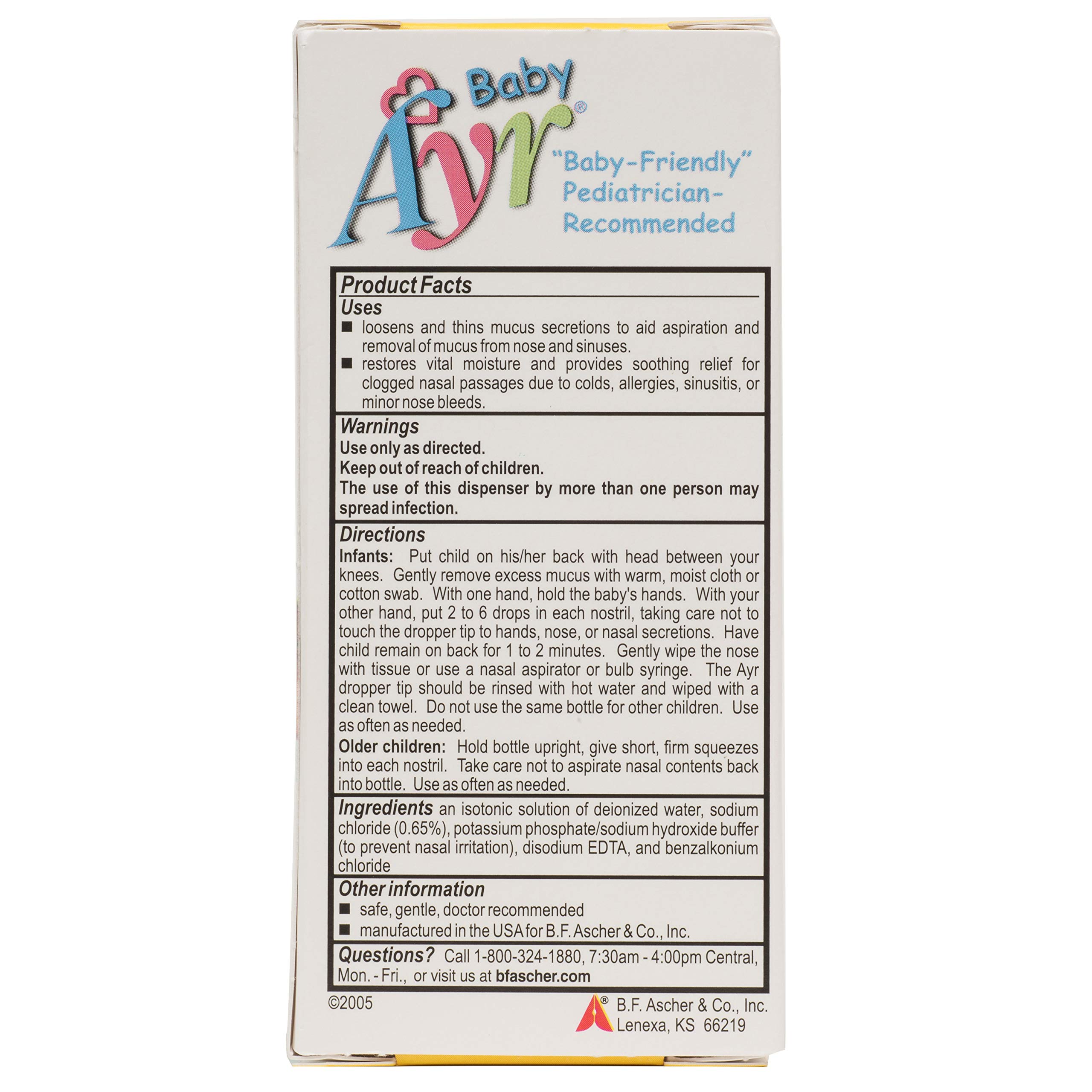 Baby Ayr Saline Nasal Spray & Drops for Infants - 1 Fl Oz Gentle Saline Solution for Congestion Relief - Safe for Newborns & Kids - Perfect for Cold, Allergies & Dry Noses - Pack of 1