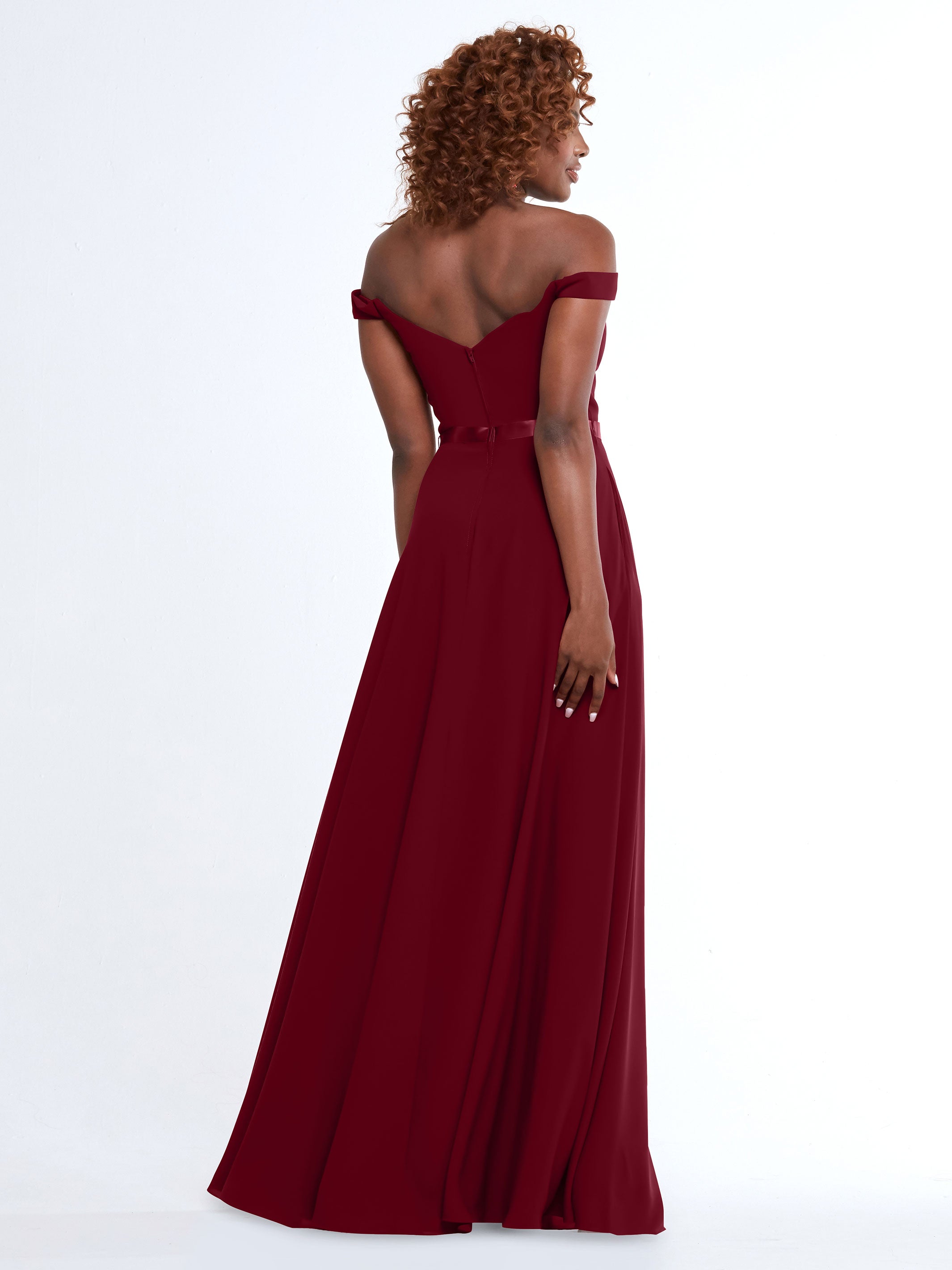Elegant Off-the-Shoulder A-Line Chiffon Bridesmaid Dress with Sash - Size 80100 - Perfect for Weddings, Formal Events & Special Occasions