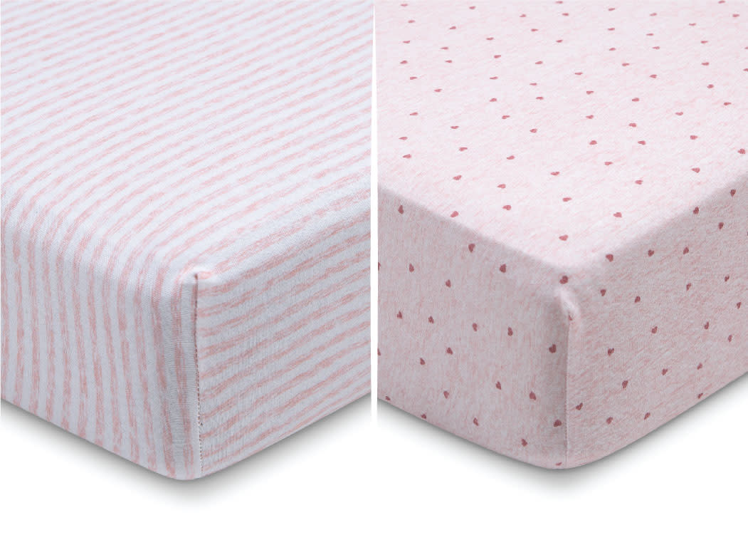 BabyGap Pink Hearts & Stripes 100% Organic Cotton Crib Sheets 2 Pack - Soft Nursery Bedding for Safe Baby Sleep & Nursery Decor