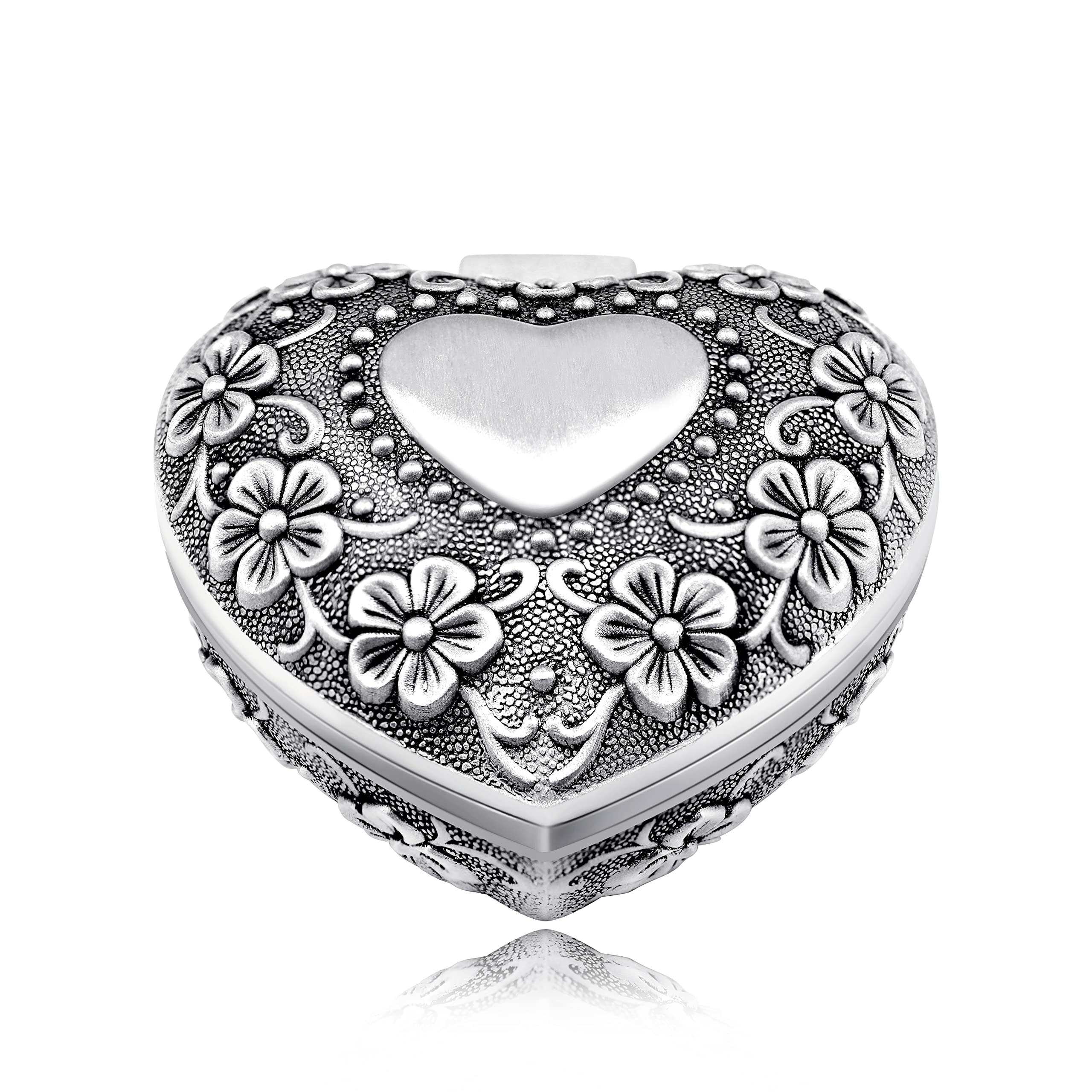 Vintage Heart-Shaped Jewelry Box - Small Antique Metal Trinket Organizer for Rings, Earrings & Necklaces | Keepsake Treasure Chest Gift for Women & Girls (Y2349) | Perfect for Travel, Home Decor & Special Occasion Gifts