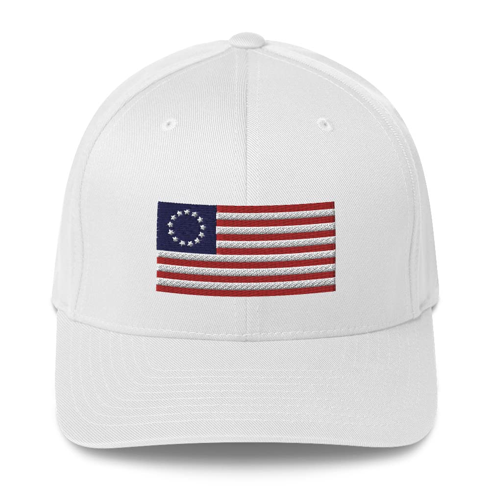 1776 Patriotic American Flag Hat for Men - Betsy Ross Design, Made in USA - Adjustable Flexfit Baseball Cap - Perfect for 4th of July, Veterans Day & Patriotic Events