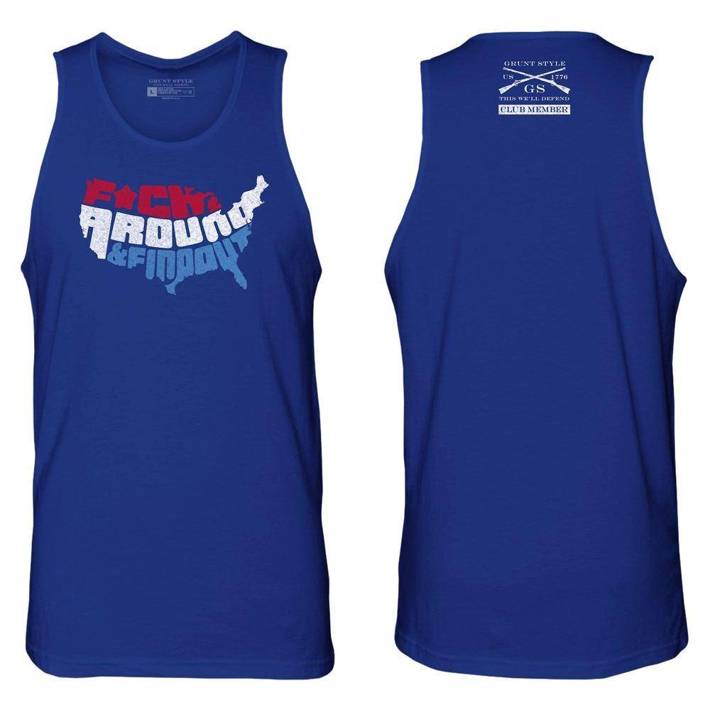 Men's Funny Sarcastic 'F*ck Around and Find Out' Graphic Tank Top - Royal Blue - Gym Workout & Casual Streetwear