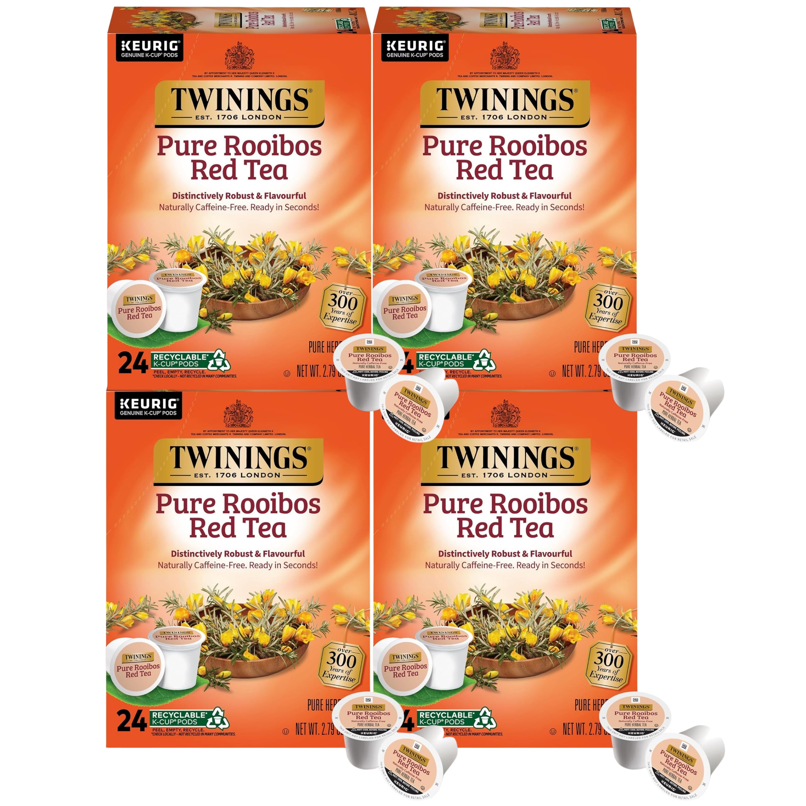 Twinings of London Pure Rooibos Herbal Tea K-Cups for Keurig Brewers - 96 Count (24 Count x 4 Packs) | Caffeine-Free Red Tea Pods | Perfect for Morning Relaxation & Afternoon Tea Time