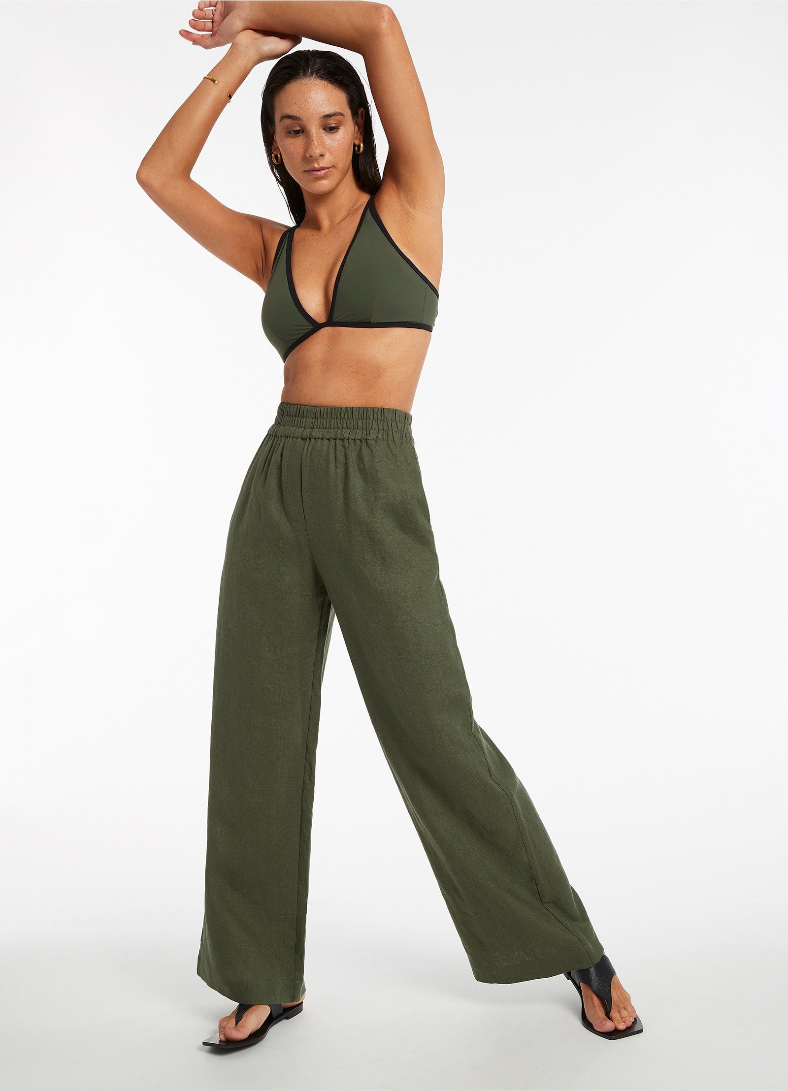 Jetset Wide Leg Pants for Women - Comfortable High Waisted Olive Green Trousers | Perfect for Travel, Work & Casual Outfits