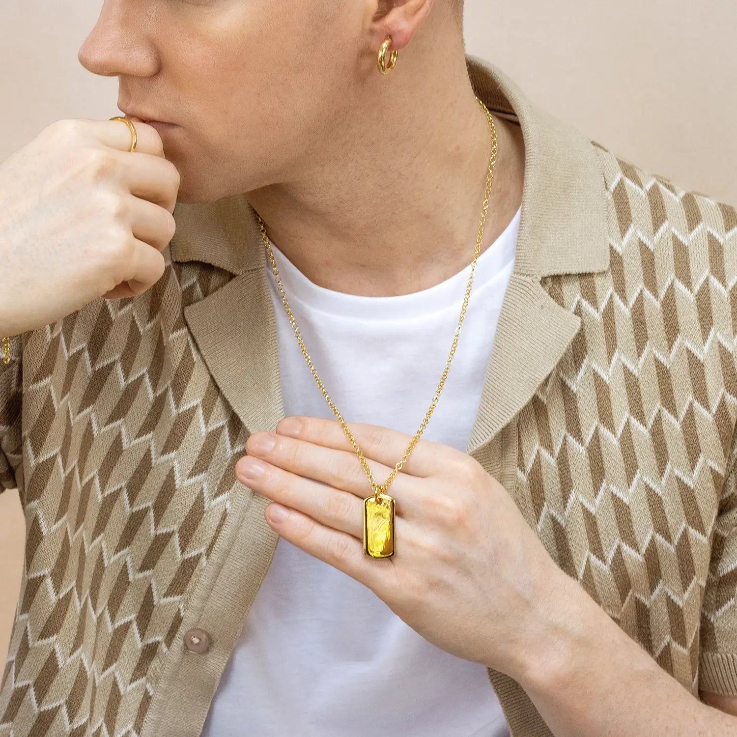 Custom Engravable Men's Gold Dog Tag Necklace - Personalized Military Style Pendant for Gifts, Memorial & Everyday Wear