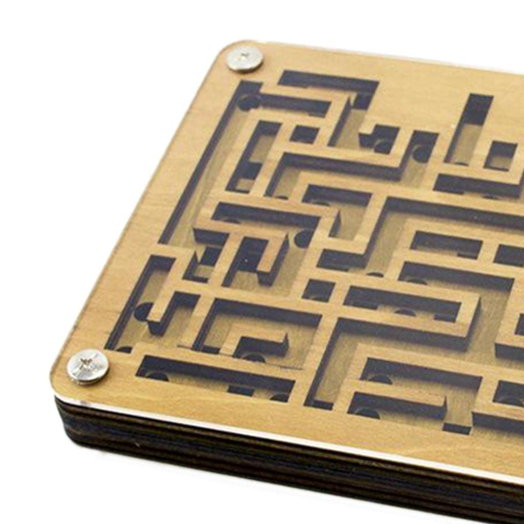 MERISHOPP® Wooden Maze Game - 2 Sides Puzzle for Adults, Teens & Kids - Educational Brain Teaser Toy - Perfect for Family Game Night, Classroom Activities & Stress Relief (1 Piece Wooden Maze Puzzle)
