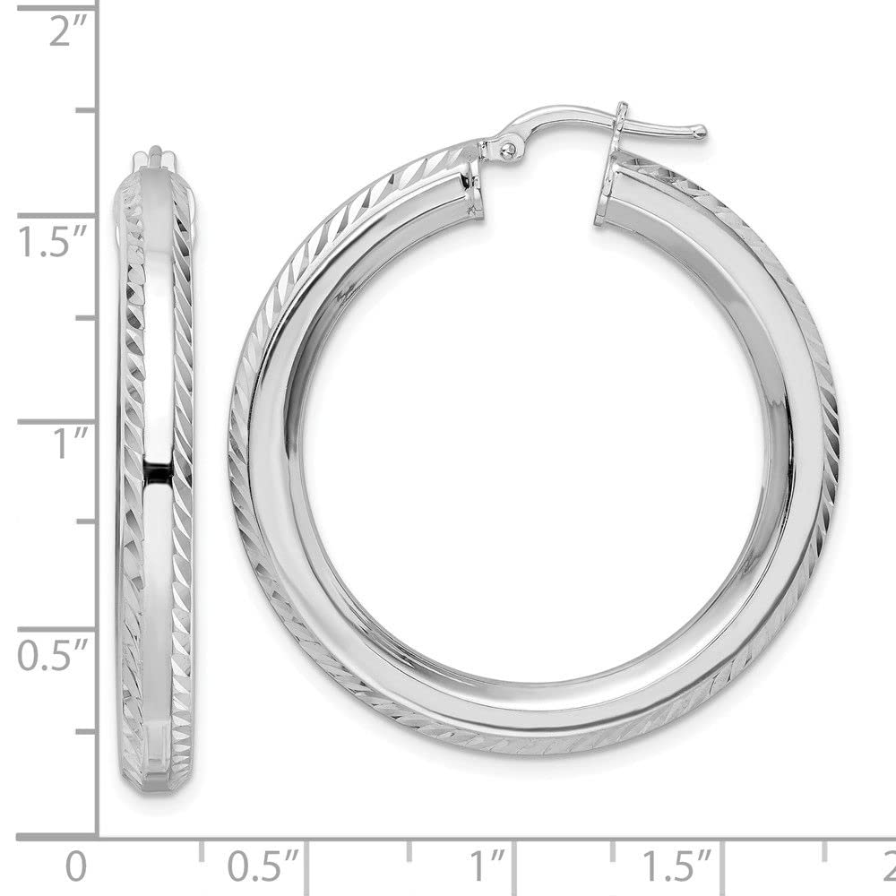 Sterling Silver Rhodium-Plated 5x38mm Shiny-Cut Octagon Tube Hoop Earrings for Women - Elegant Dangle Earrings for Party, Wedding & Everyday Wear