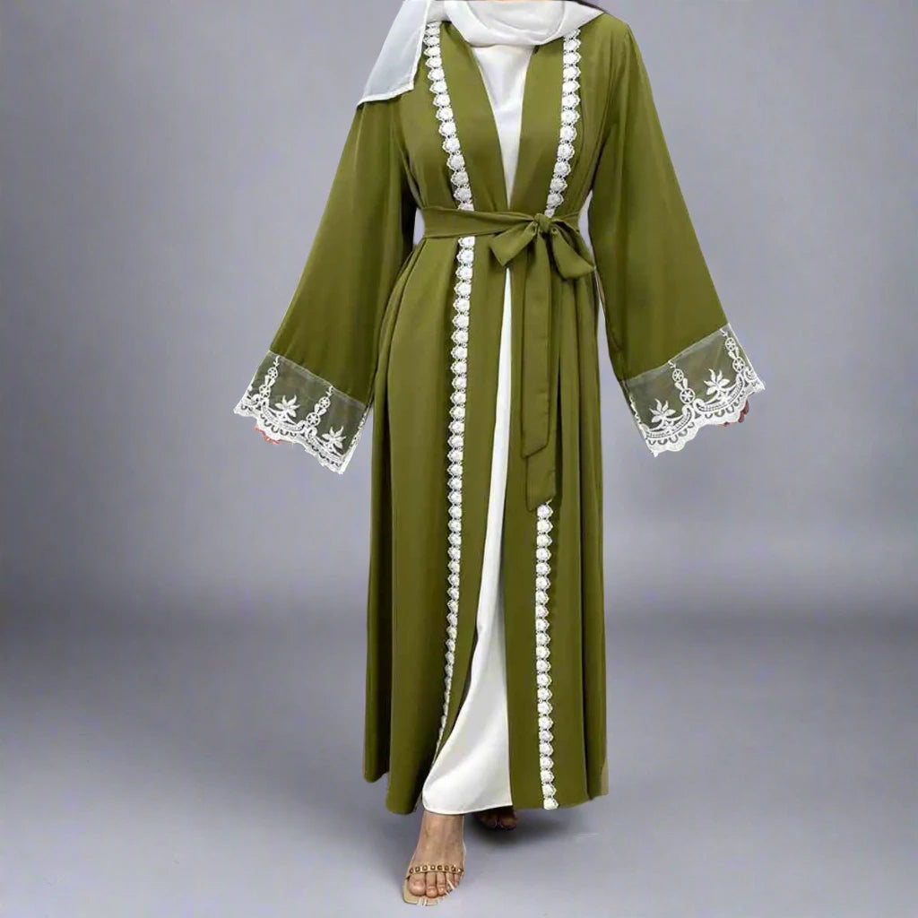 Elegant Muslim Women's Open Abaya Dress with Embroidery - Perfect for Prayer, Eid Celebrations & Special Occasions