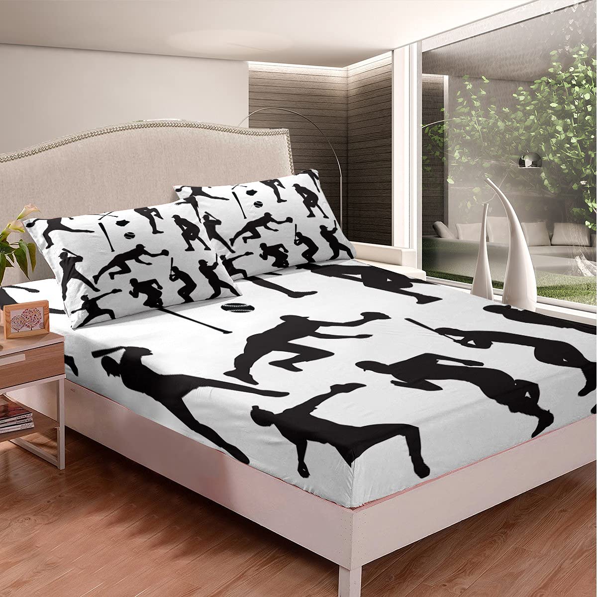 3D Baseball Player Fitted Sheet & Pillow Sham Set - Full Size Sports Bedding for Boys Kids with 2 Pillowcases (3Pcs) - Perfect for Baseball Tournaments, Games, and Themed Bedrooms