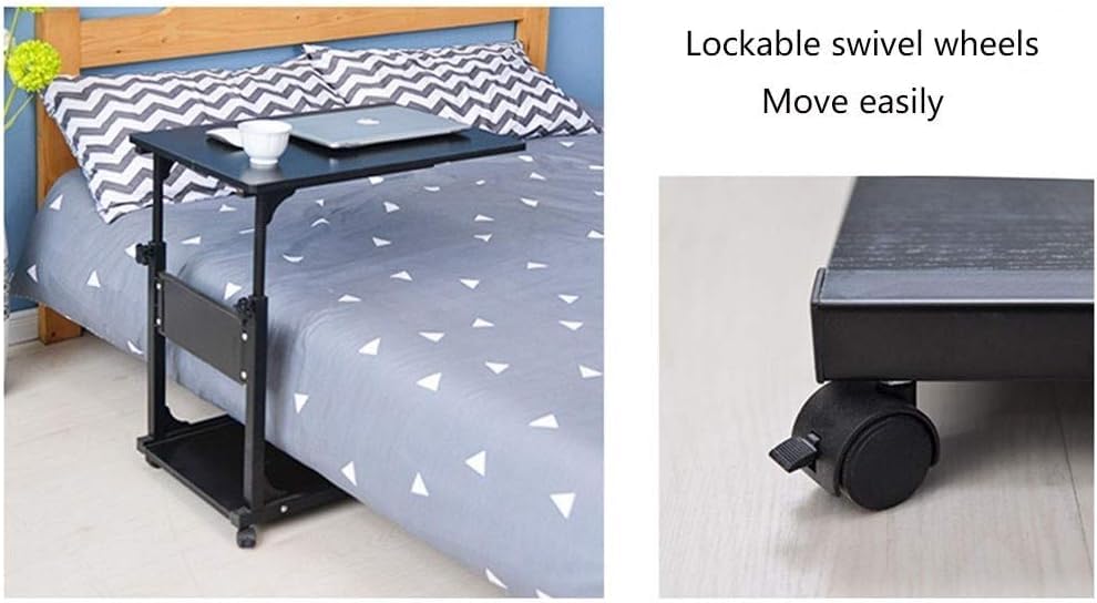 Adjustable Height Overbed Table with Wheels - Steel Frame Lifting Computer Desk for Laptop, Mobile Standing Desk | Perfect for Hospital Beds, Home Office & Small Spaces