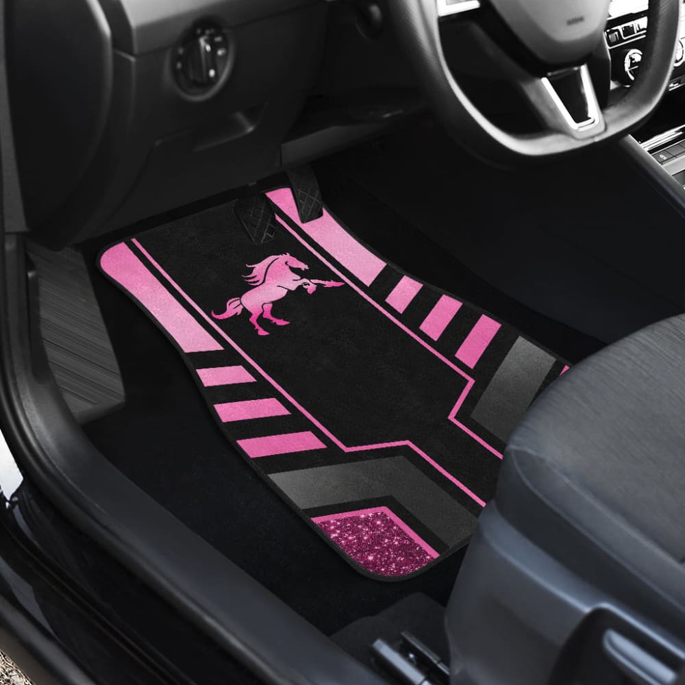 Premium Pink & Black Mustang Horse Custom Metallic Print Car Floor Mats - All-Weather Protection for Ford Mustang, Camaro & Sports Cars