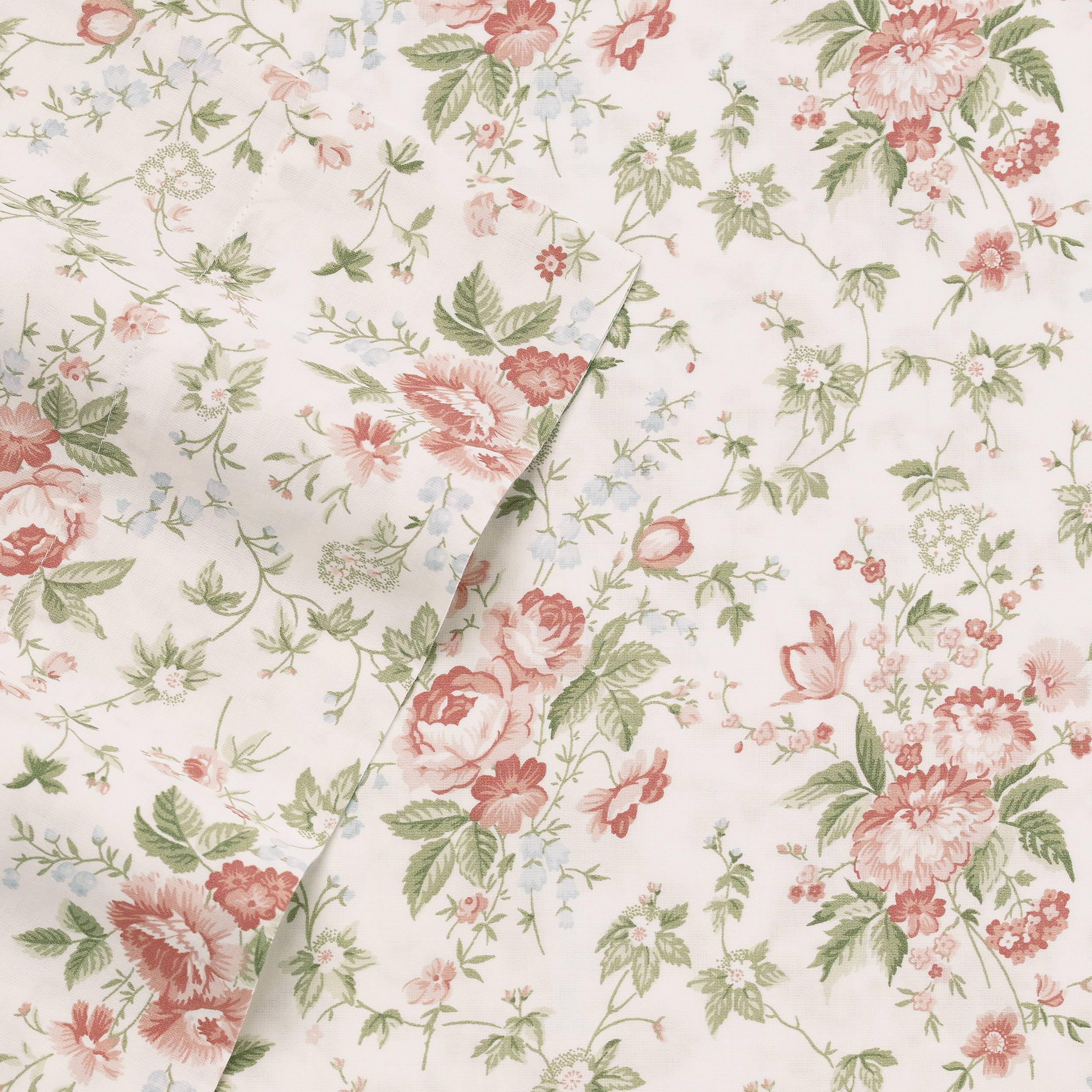 Laura Ashley Queen Sheets - Soft Sateen Cotton Bedding Set | Smooth, Breathable & Luxurious Home Decor (Lilian Coral) - Perfect for Master Bedrooms, Guest Rooms & Cozy Sleep Retreats