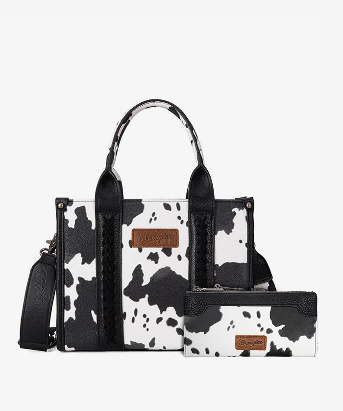Wrangler Cow Print Concealed Carry Tote Bag Set for Women - Stylish & Spacious Handbag with Hidden Pocket for Everyday Use, Travel, and Shopping