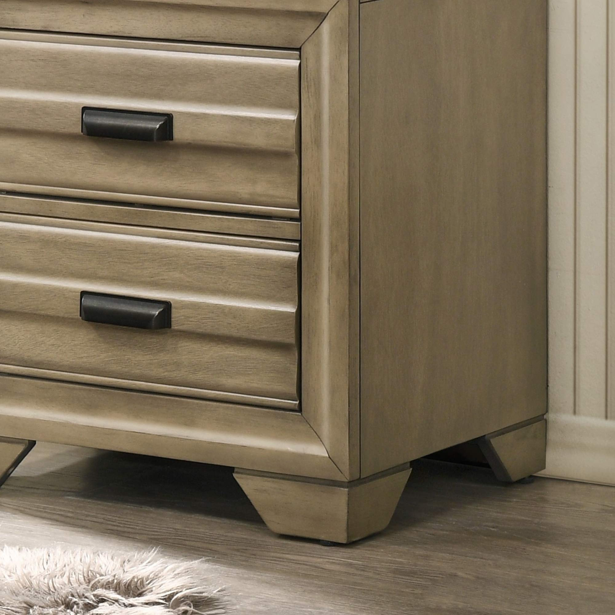Roundhill Furniture Loiret Wood 2-Drawer Nightstand, Light Gray - Modern Bedside Table for Bedroom, Living Room & Guest Room Storage