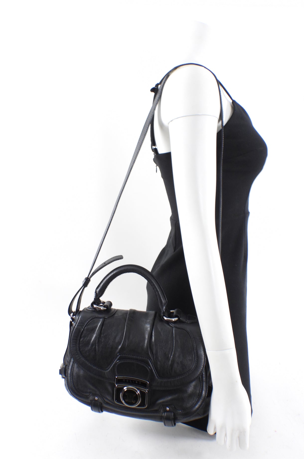 Vintage Celine Black Leather Two-Way Shoulder Bag from 2007 AW Collection - Perfect for Work, Travel & Everyday Use