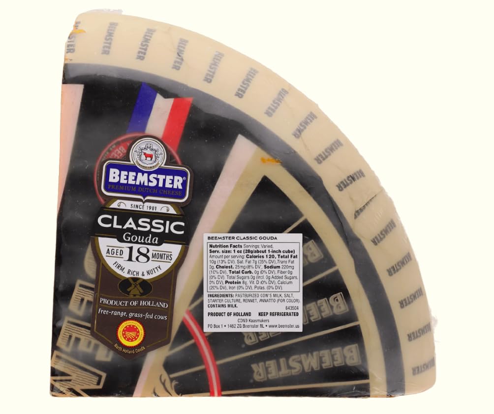 Beemster Classic 18-Month Aged Gouda Cheese - Quarter Wheel (5.5-6 LB) | Premium Dutch Cheese for Charcuterie Boards, Wine Pairing & Gourmet Cooking