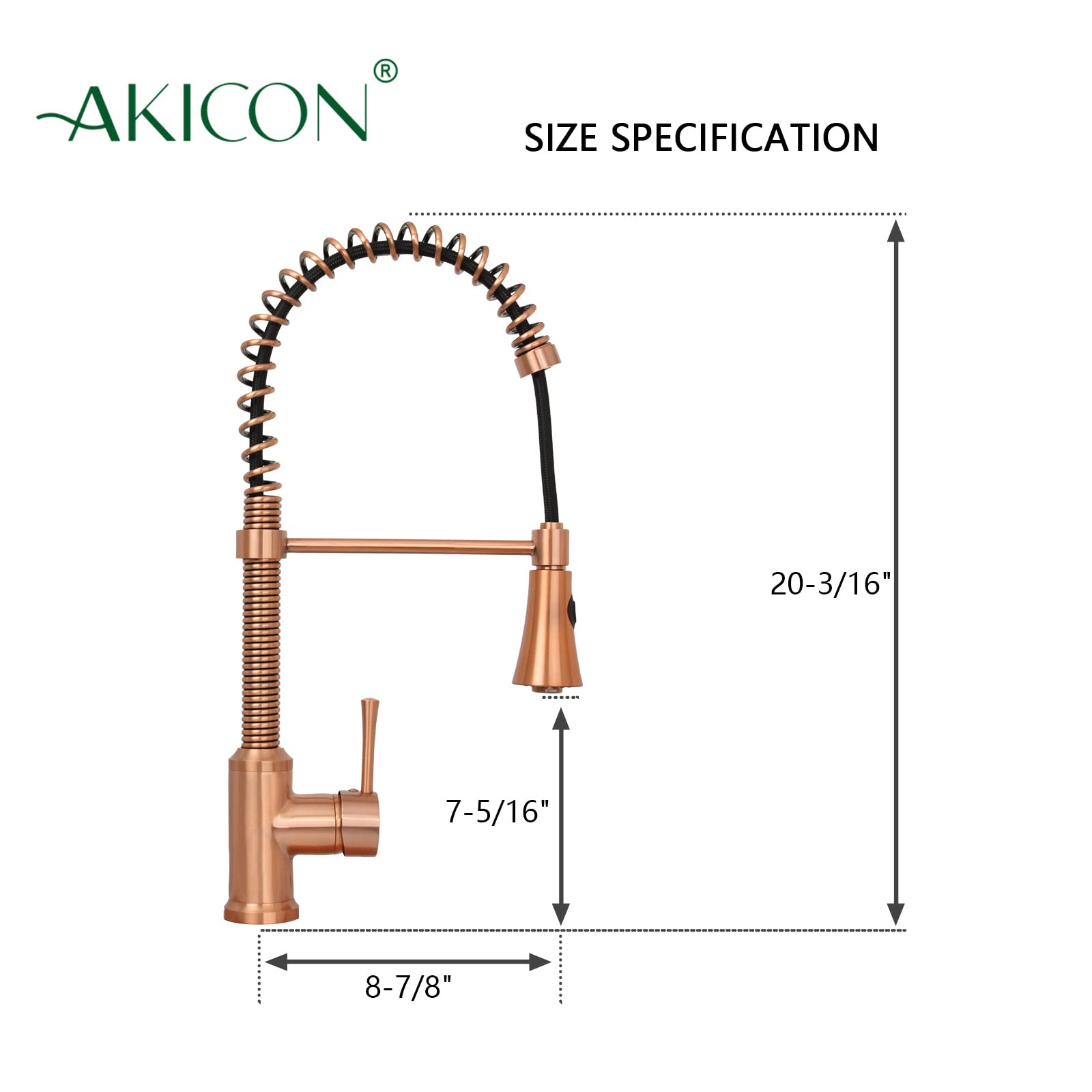 Akicon Brass Pull Down Kitchen Faucet - High Arc Sprayer for Sink (Copper) - Perfect for Modern Kitchens