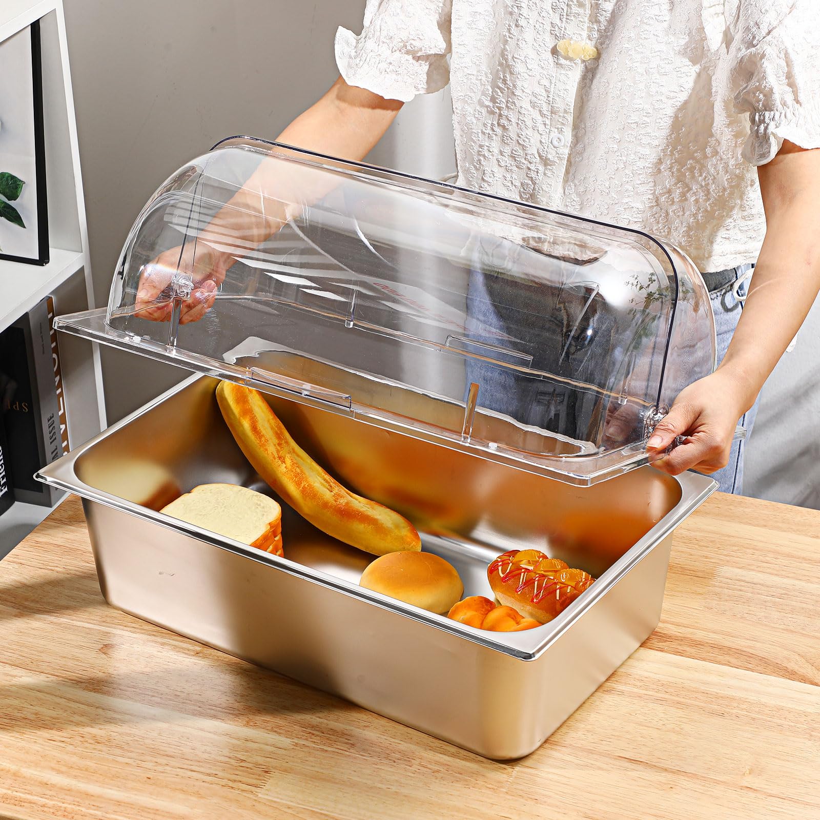 4-Piece Clear Plastic Chafing Dish Cover - Full Size Roll Top Bakery Pan Display for Desserts, Cakes & Cupcakes | Commercial Food Service, Buffet Display, Bakery Exhibition