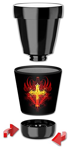 Premium 12-Oz Lowball Tumbler with Insulated Neoprene Cover - Red & Gold Cross Design - Perfect for Cocktails, Iced Coffee & Outdoor Drinking