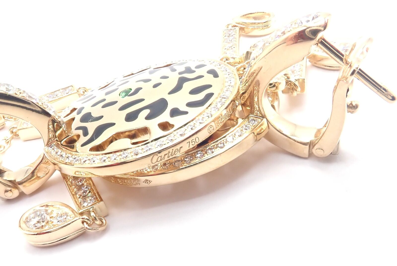 Authentic Cartier Panther 18K Yellow Gold Diamond Lacquer Tsavorite Earrings | Luxury Jewelry for Women | Perfect for Gifts, Parties & Special Occasions