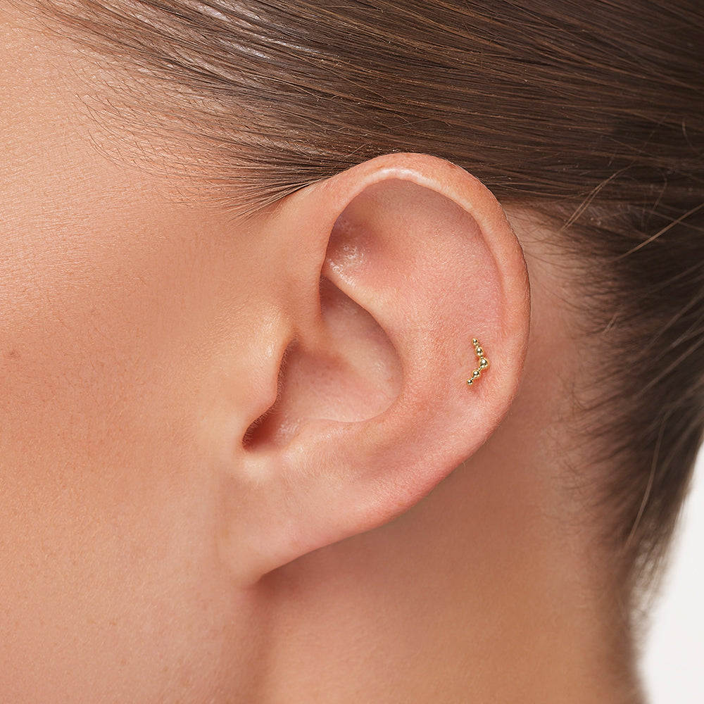 10k Gold Ball Chevron Helix Single Stud Earring - Elegant & Minimalist Jewelry for Women, Perfect for Everyday Wear & Special Occasions