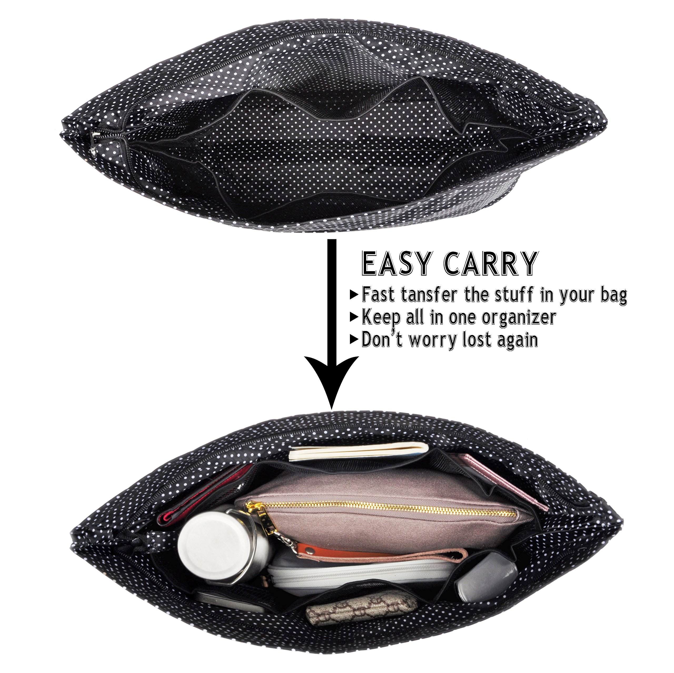 Vercord Extra Thick Large Handbag Organizer Insert - Travel Purse Organizer with Black Polka Dot Design | Perfect for Tote Bags, Travel & Everyday Use
