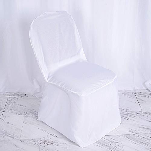 50 Pack White Banquet Chair Slipcovers - Washable Polyester Seat Protectors for Dining, Party & Wedding Decor - Perfect for Indoor/Outdoor Events, Catering & Home Use