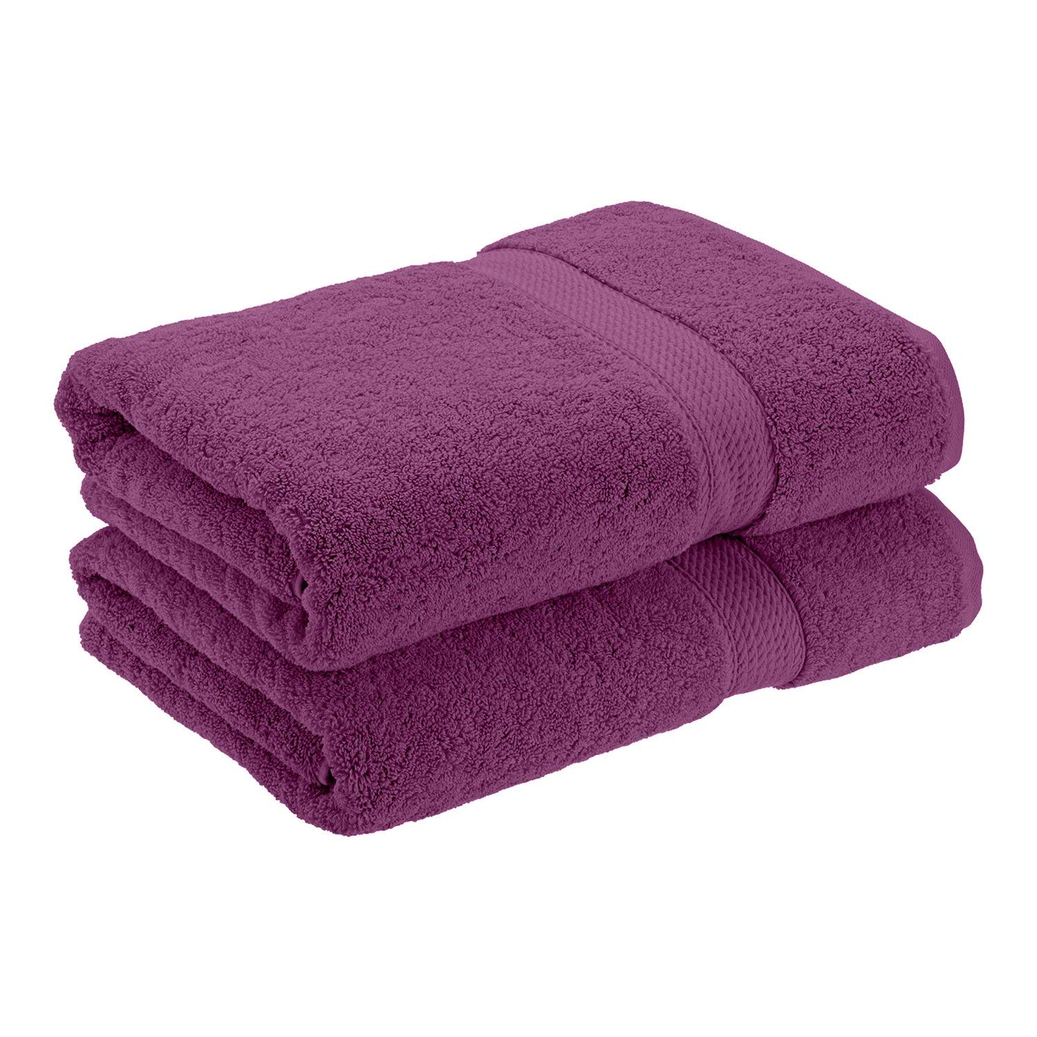 Premium 2-Piece Super Absorbent 100% Cotton Bath Towel Set - Soft, Quick-Drying & Machine Washable - Plum Color - Perfect for Spa, Bathroom & Beach Use