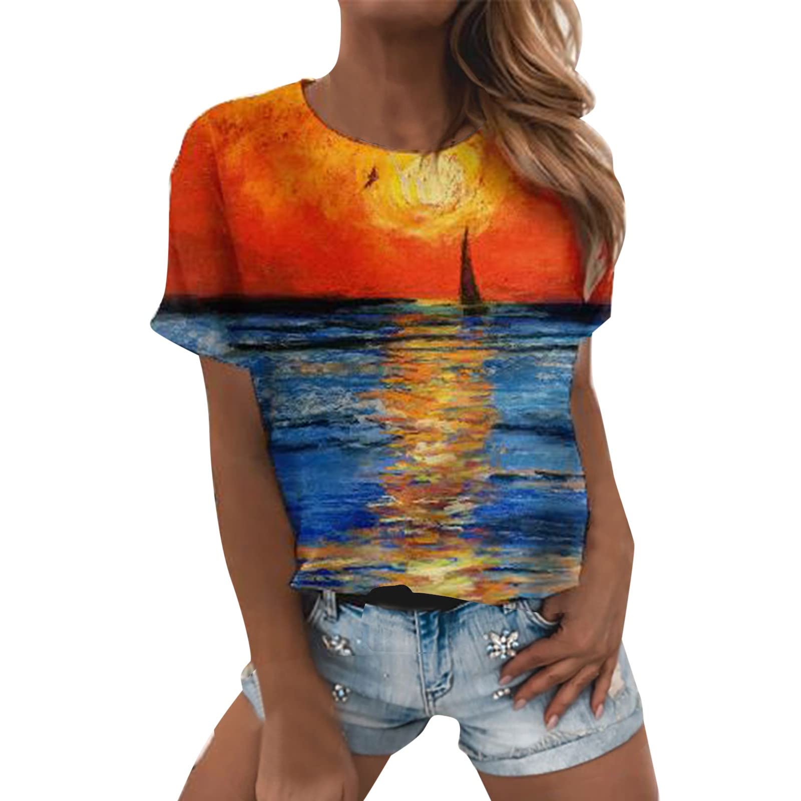 Women's Plus Size Cute Summer Tops - Long Sleeve & Short Sleeve Casual T-Shirts with O-Neck Print | Perfect for Beach Outings, Date Nights & Everyday Wear