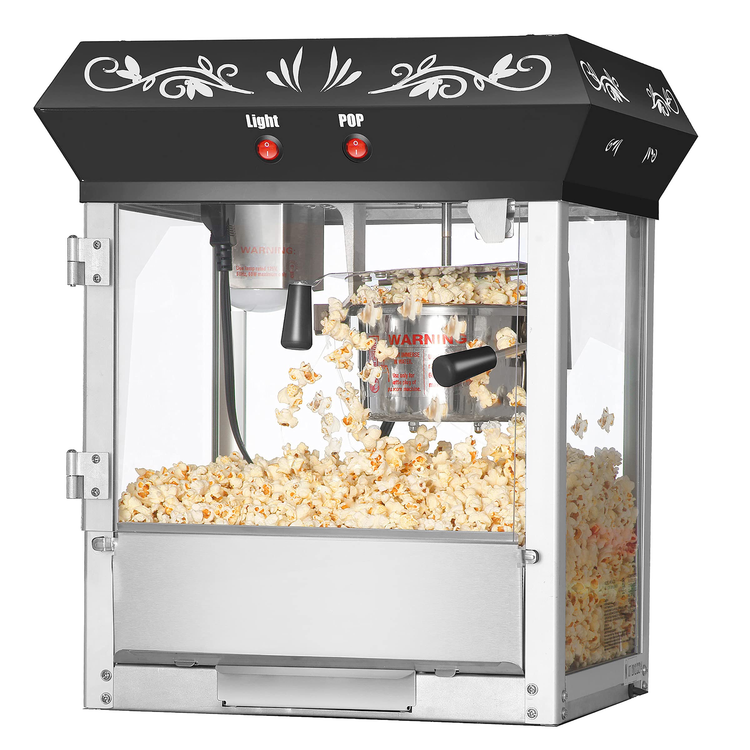 Great Northern Popcorn Machine - 4oz Commercial Popcorn Popper with Stainless Steel Kettle, Heated Warming Deck & Old Maids Drawer (Black) - Perfect for Movie Nights, Parties & Concession Stands