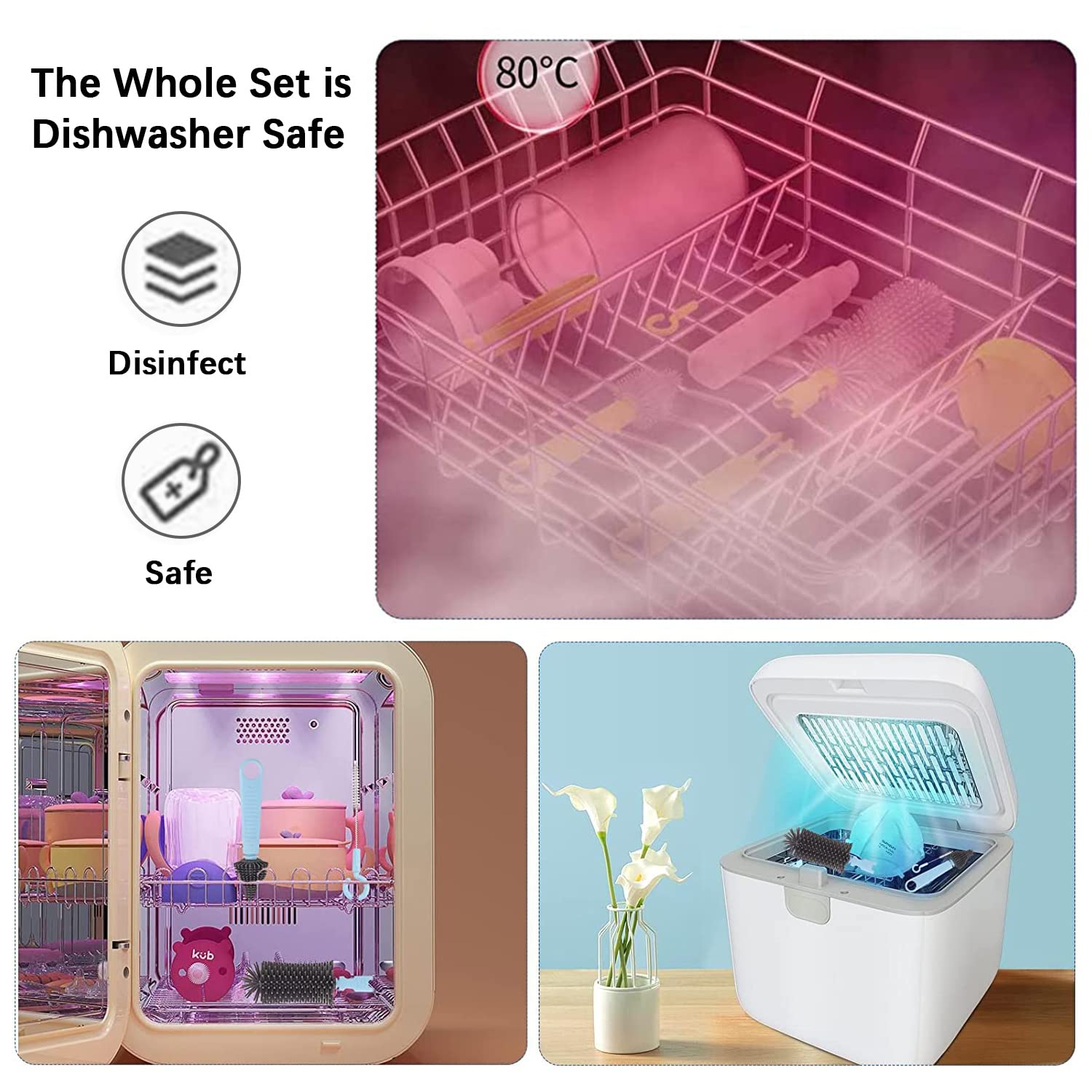 Portable Baby Bottle Brush Travel Set - Silicone Nipples Cleaner & Mini Drying Rack | Newborn Essentials for On-the-Go Parents | Perfect for Travel, Daycare & Home Use