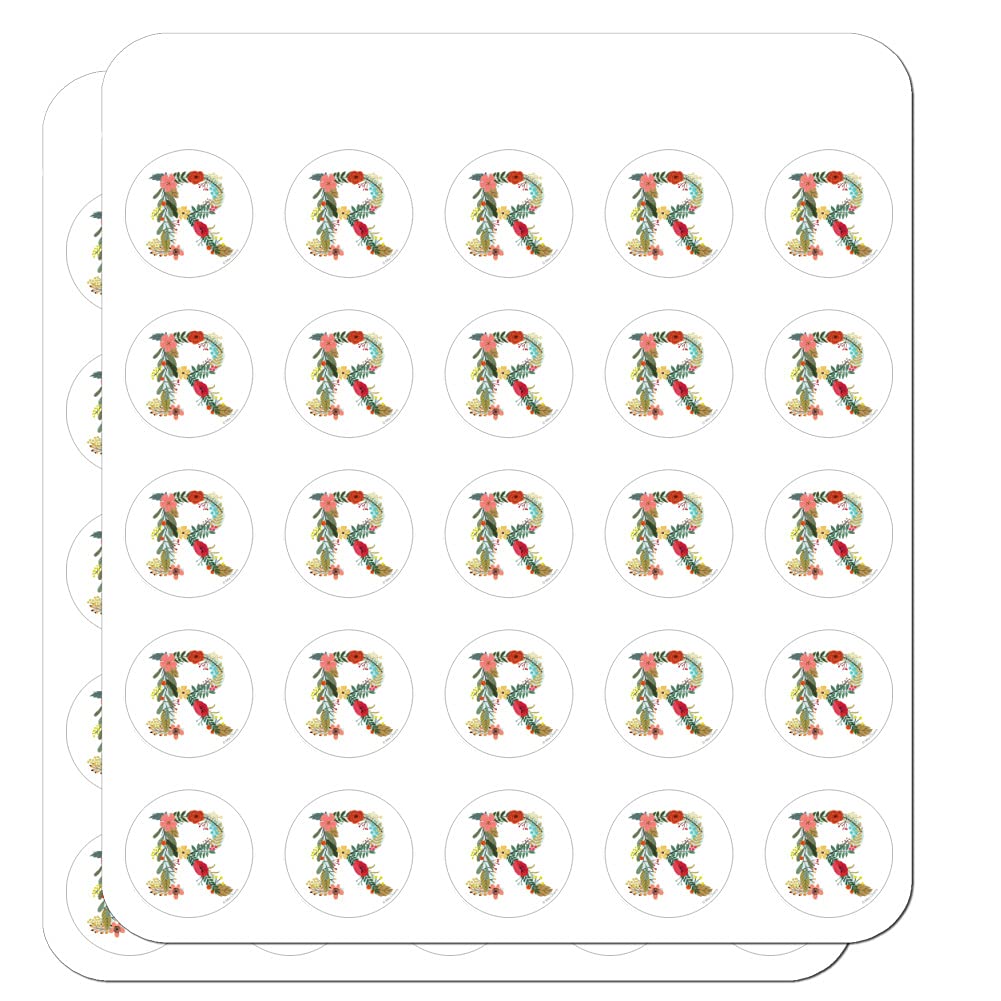 Floral Monogram Letter R Stickers for Planners, Calendars & Scrapbooking - Perfect for DIY Crafts, Bullet Journals, and Stationery Decoration