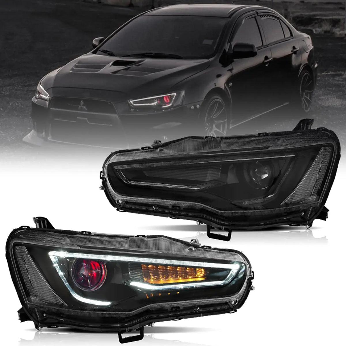 High-Performance LED Headlight Assembly with Dual Beam Projector & Demon Eyes for 2008-2017 Mitsubishi Lancer 9th Gen Evo X GSR 10th Gen (CZ4A) - Upgrade Your Night Driving & Custom Style