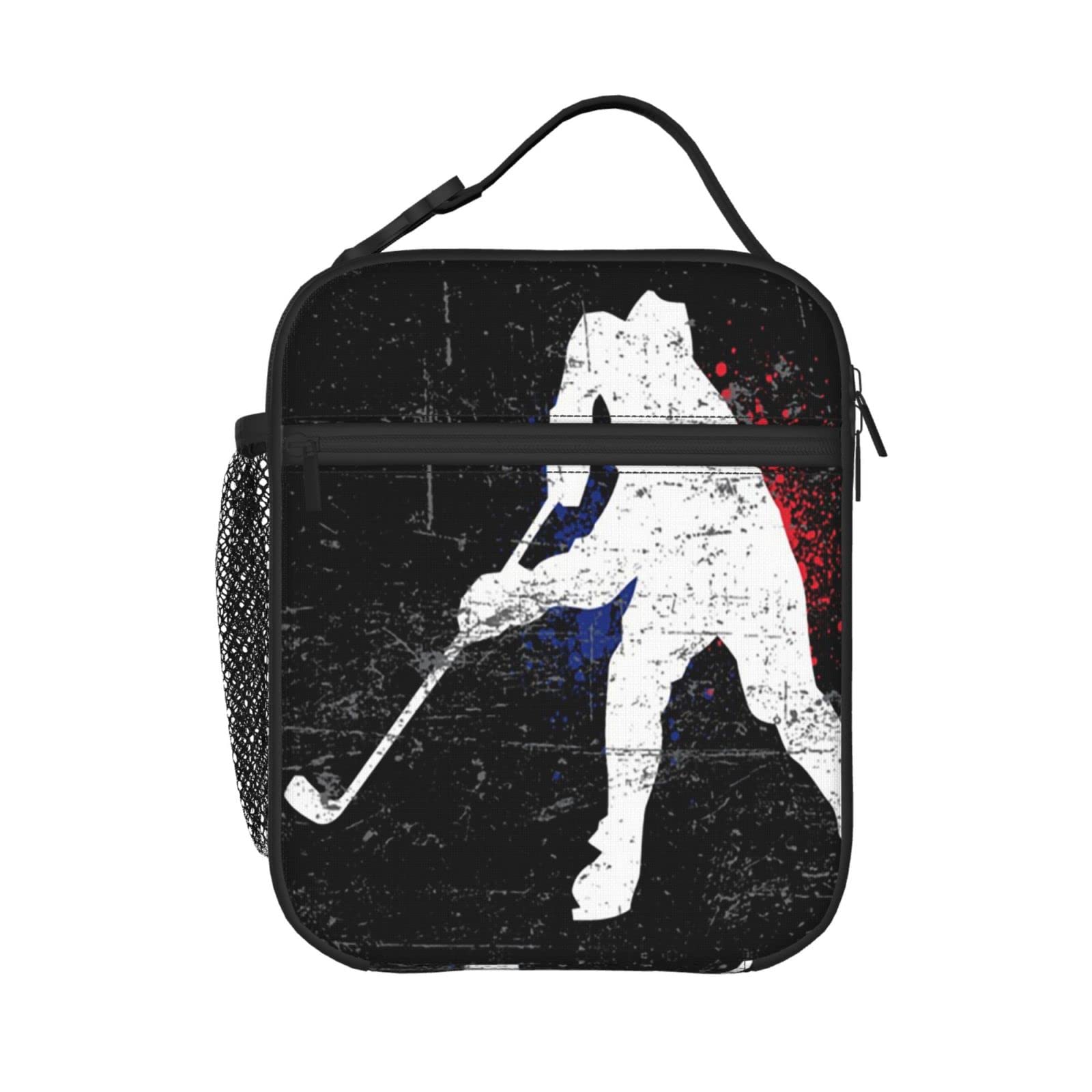 Vintage Ice Hockey Player Insulated Lunch Box - Reusable Thermal Meal Bag with Adjustable Shoulder Strap for Women, Men, Kids | Perfect for School, Work, Picnics & Sports