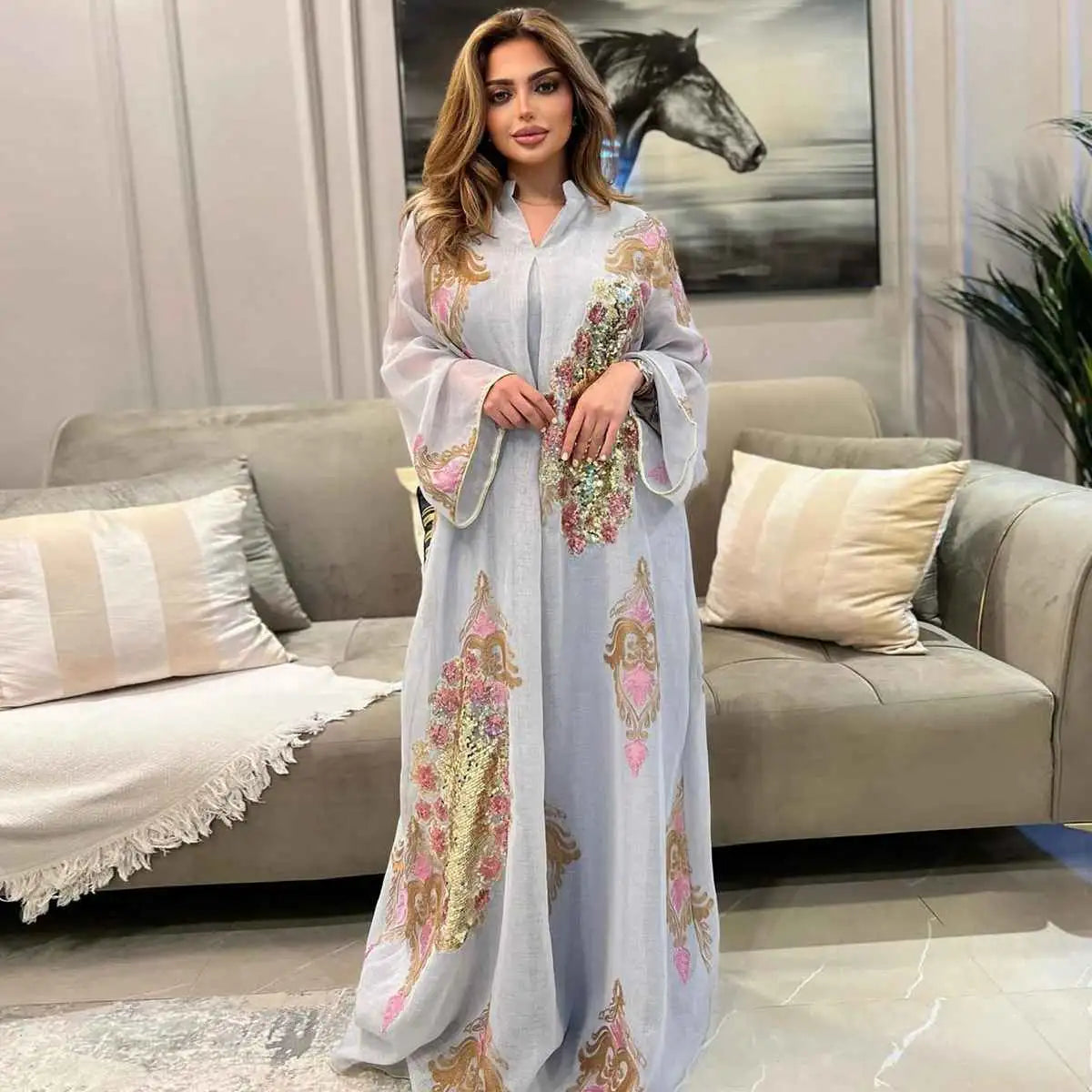 Elegant Sequin & Embroidered Women's Caftan Kaftan Dress - Eid Jalabiya for Special Occasions & Evening Parties