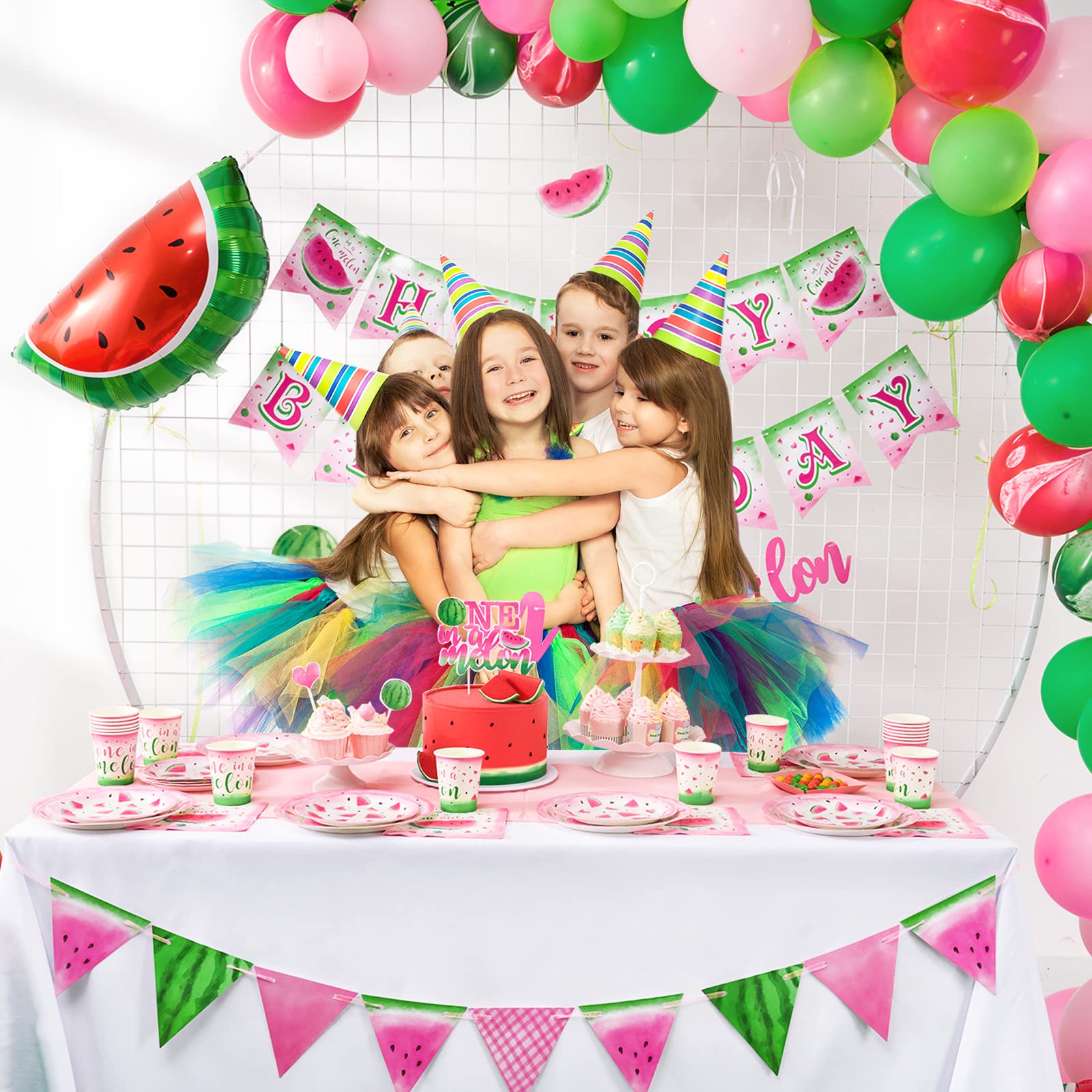 WERNNSAI Watermelon Party Tableware Set - 16-Piece Disposable Pink Watermelon Plates, Napkins & Cups for Birthday, Baby Shower & Summer Parties | 1st Birthday Decorations for Girls | Eco-Friendly Party Supplies for Outdoor Picnics & Backyard Celebrations