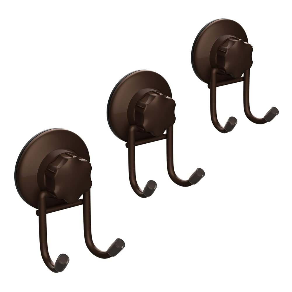SANNO Heavy Duty Suction Cup Hooks - 2 Pack Bronze Shower Accessories for Towel, Robe, Loofah & Squeegee - Strong Adhesive Bathroom & Kitchen Wall Hooks for Hanging Organization - Perfect for Showers, Bathrooms & Small Space Storage
