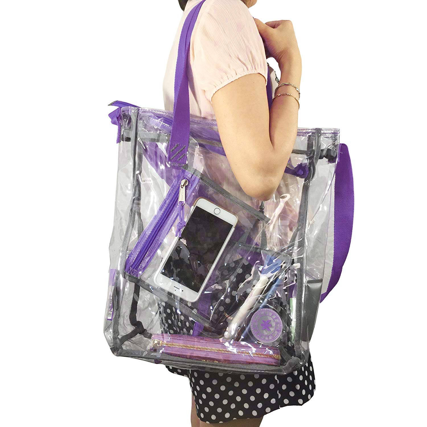 Durable Clear Tote Bag with Zipper - Heavy Duty Transparent Messenger Bag & Cosmetic Pouch | Perfect for Travel, Work, School & Shopping